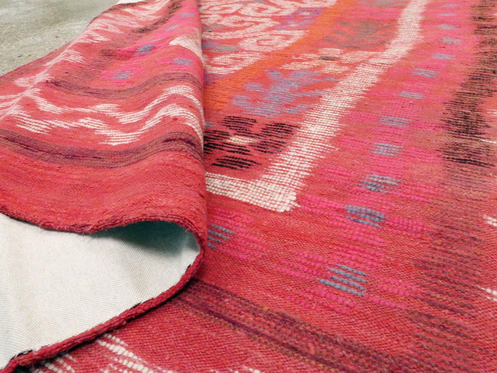 Midcentury Handmade Scandinavian Modern Kilim In Coral Red 3