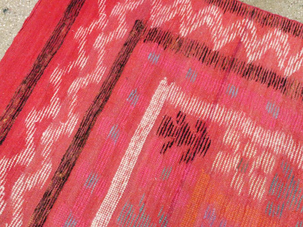 Wool Midcentury Handmade Scandinavian Modern Kilim In Coral Red