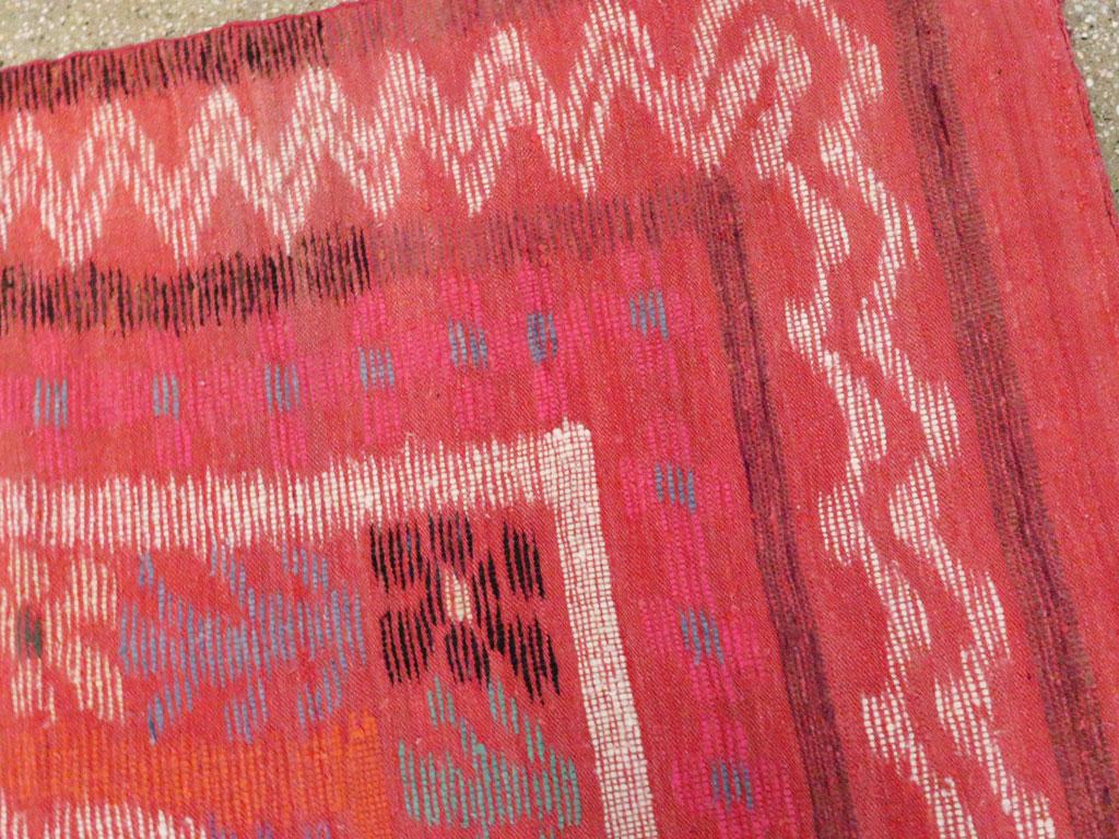 Midcentury Handmade Scandinavian Modern Kilim In Coral Red 2