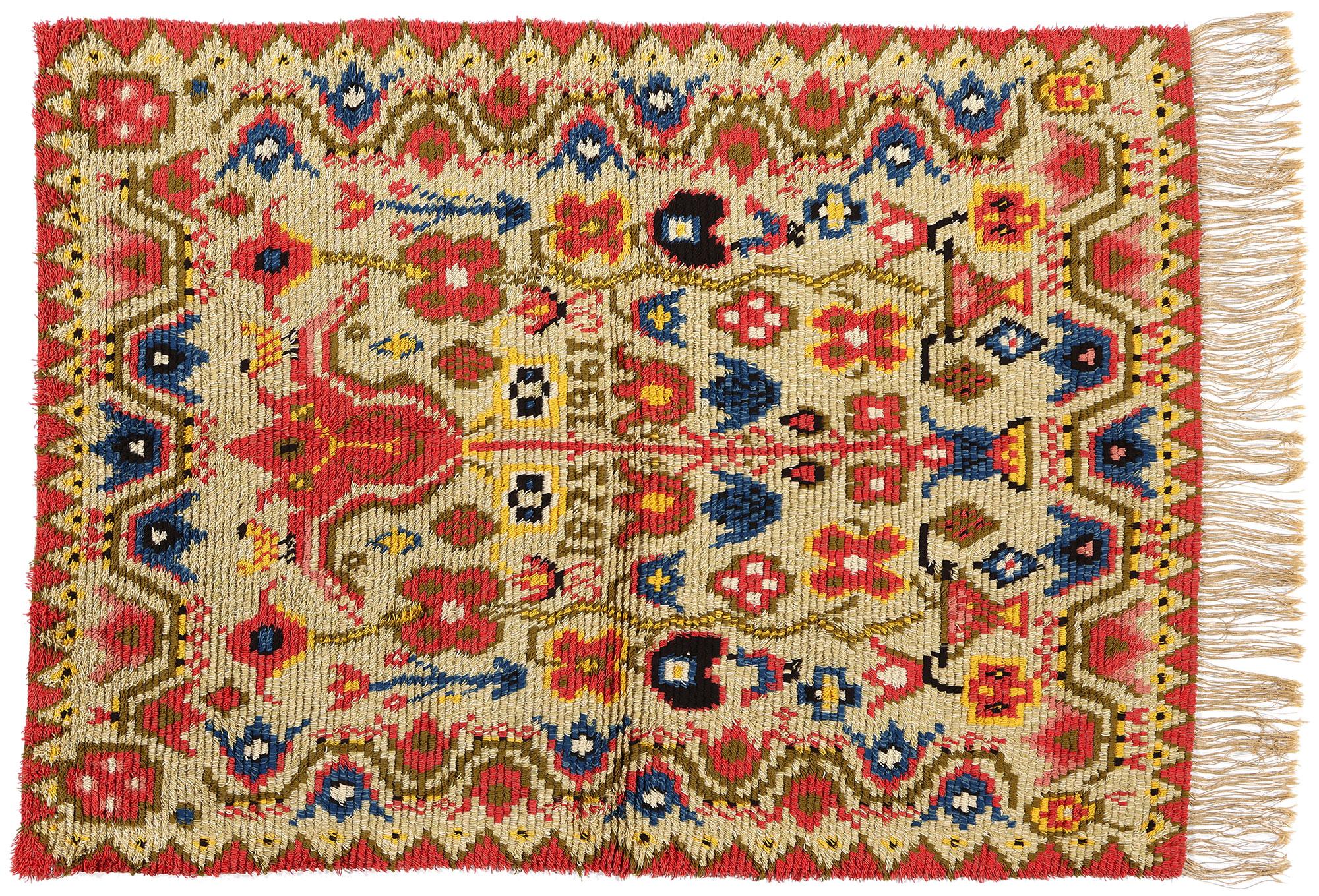 Vintage Finnish Porin Tienoot Ryijy Rug For Sale 6