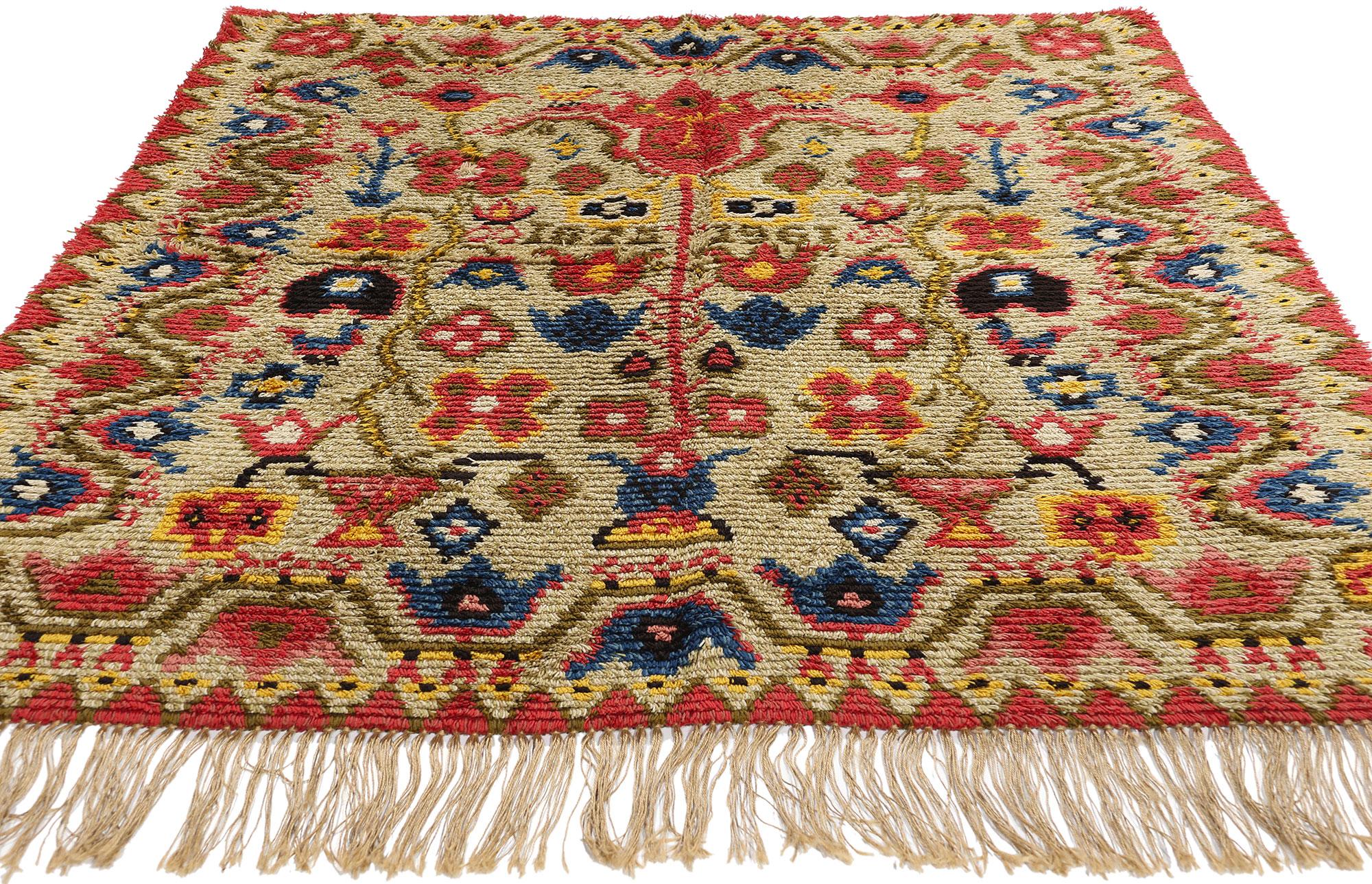 Scandinavian Modern Vintage Finnish Porin Tienoot Ryijy Rug For Sale