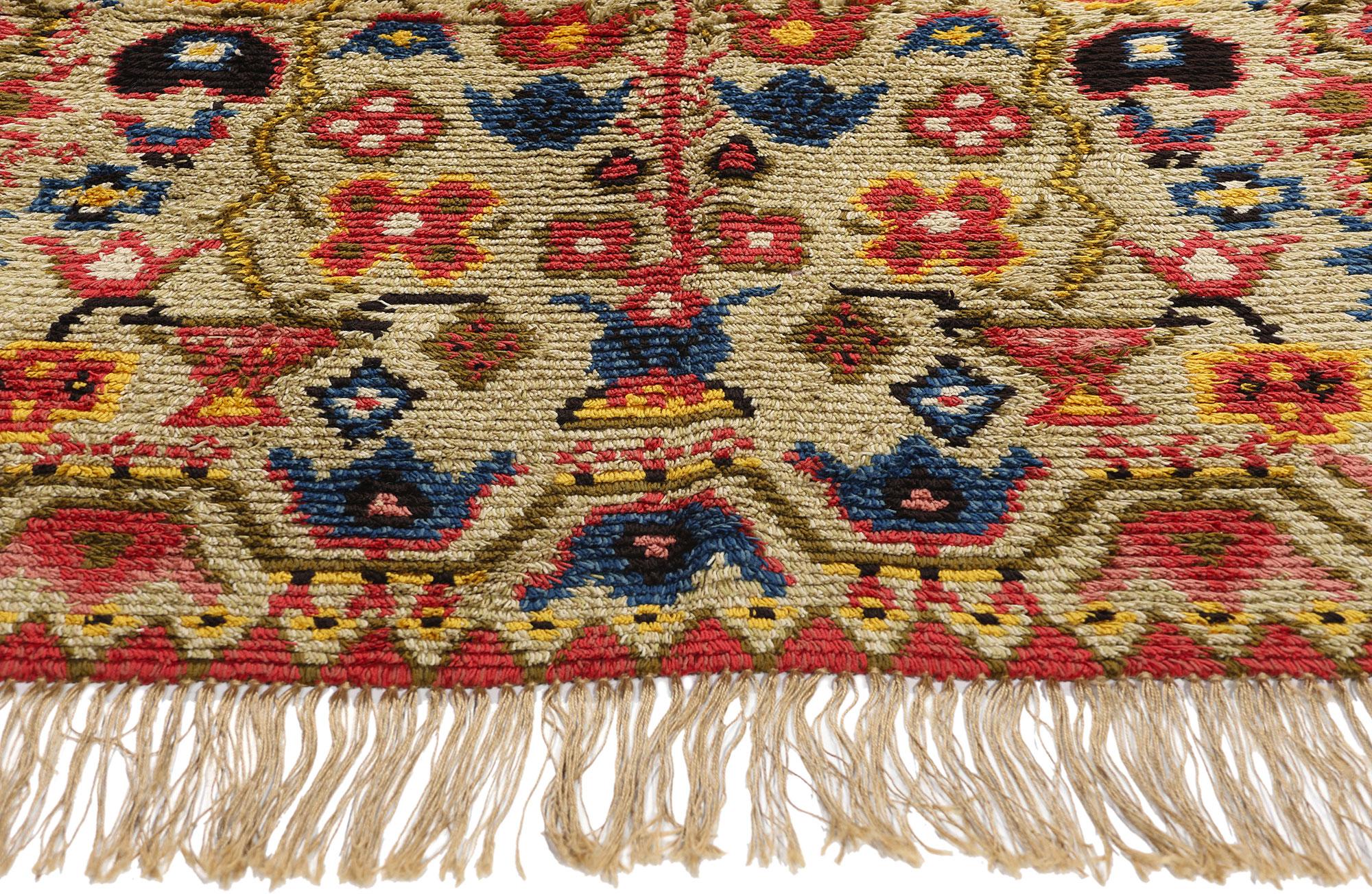 Hand-Woven Vintage Finnish Porin Tienoot Ryijy Rug For Sale