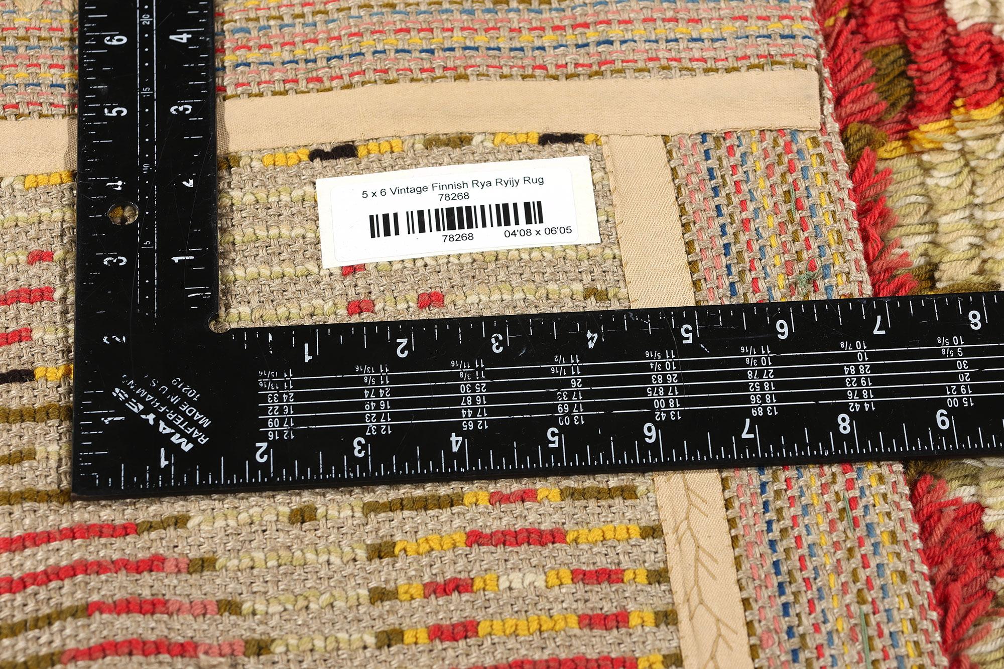 Vintage Finnish Porin Tienoot Ryijy Rug For Sale 2