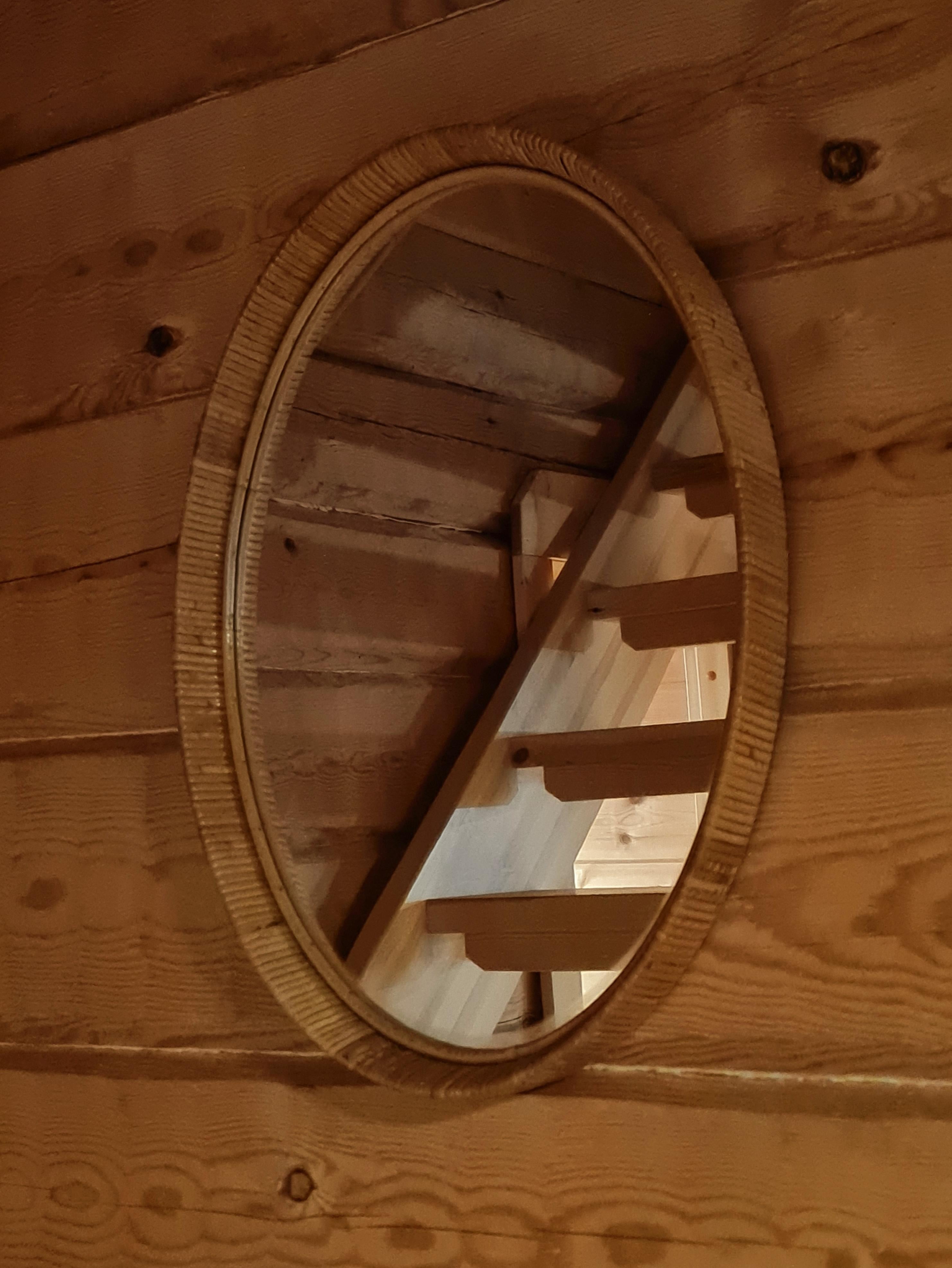 Vintage Finnish Rattan Oval Mirror For Sale 5