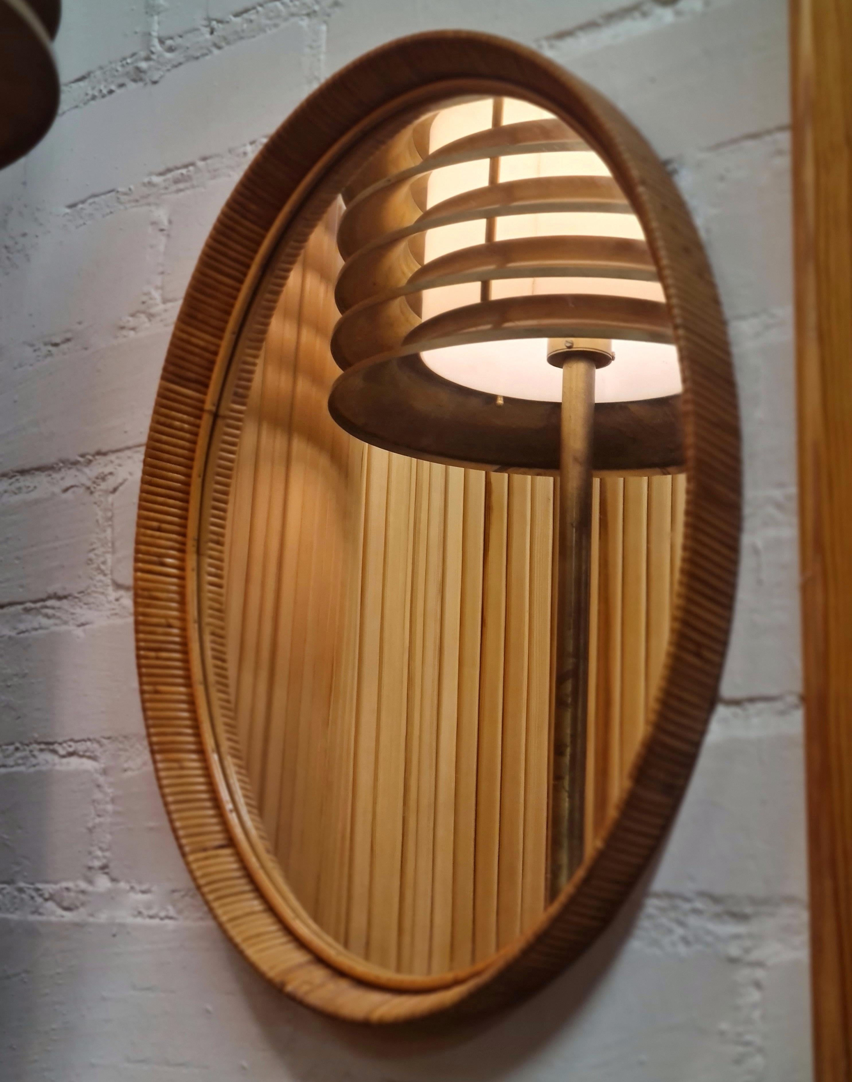 Vintage Finnish Rattan Oval Mirror For Sale 6