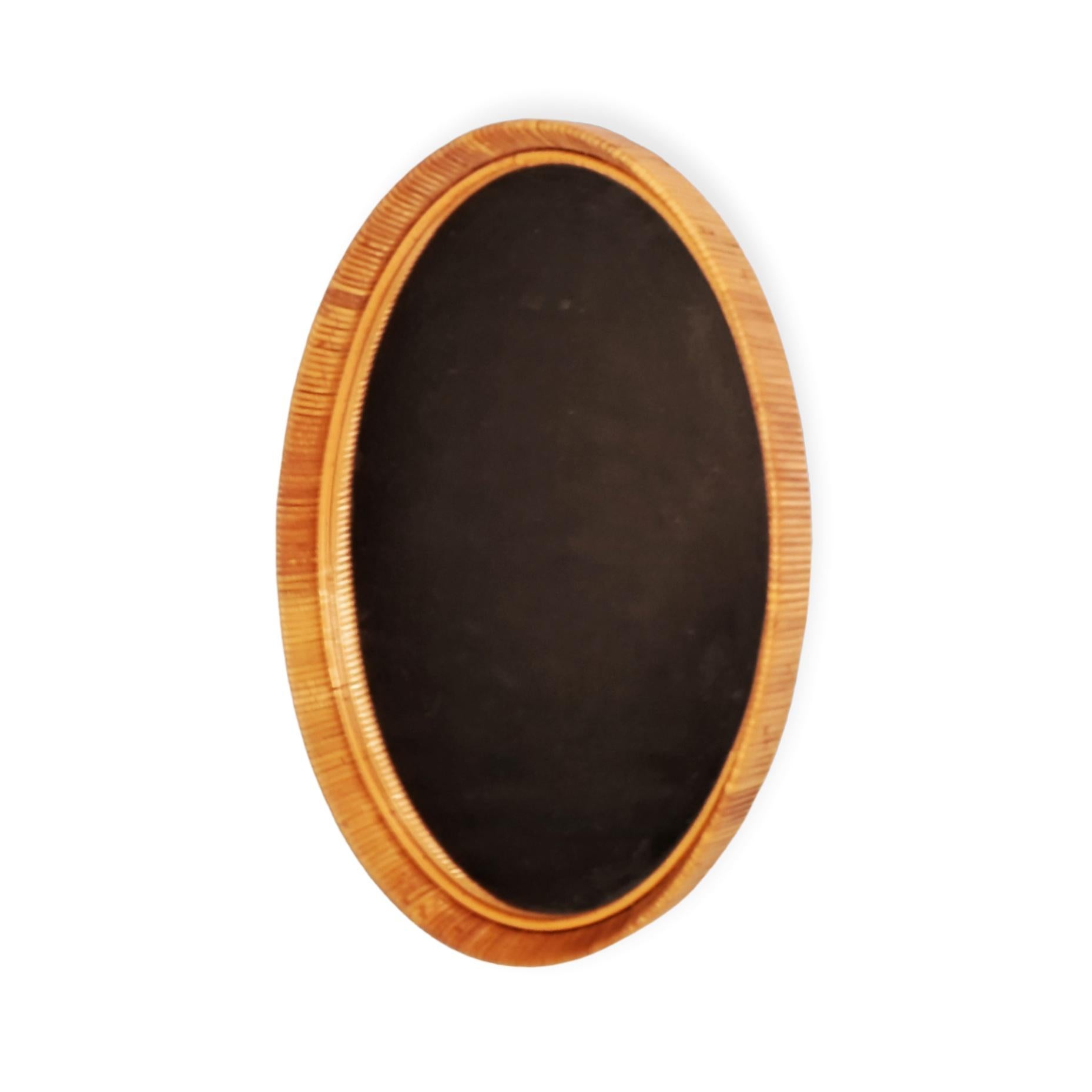 Vintage Finnish Rattan Oval Mirror For Sale 2