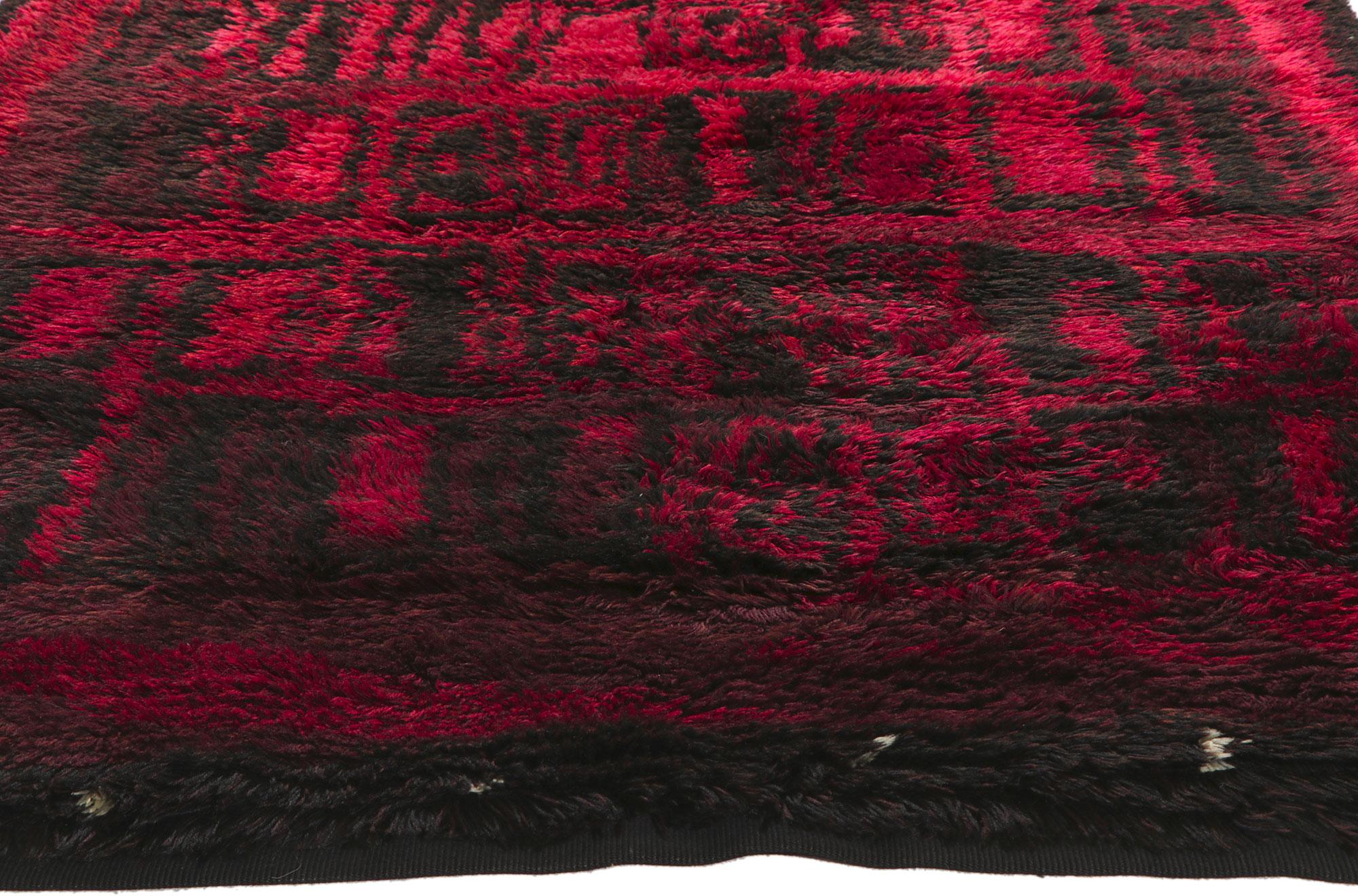 Scandinavian Modern Signed 1963 Kirsti Ilvessalo Finnish Ryijy Carpet, Punainen Syksy Red Autumn For Sale