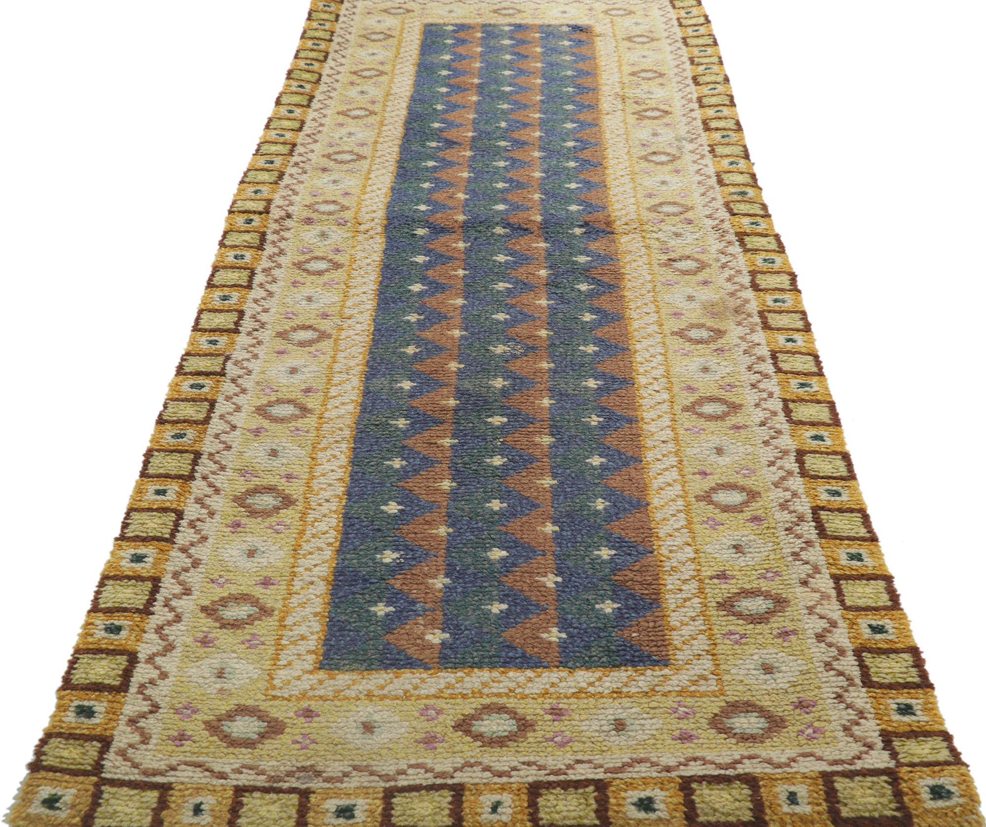 Hand-Knotted Vintage Finnish Rya Ryijy Rug with Scandinavian Modern Style For Sale