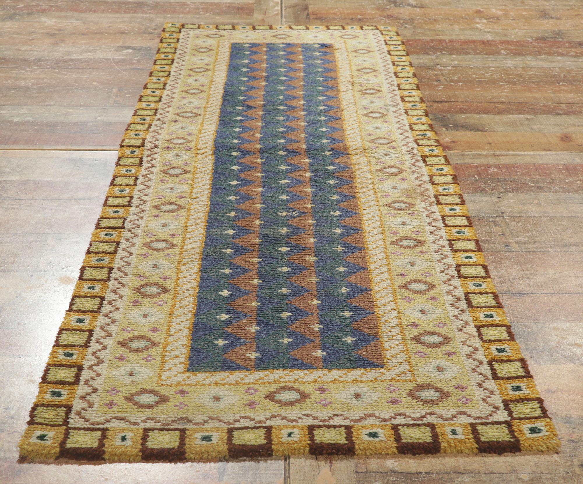 Wool Vintage Finnish Rya Ryijy Rug with Scandinavian Modern Style For Sale