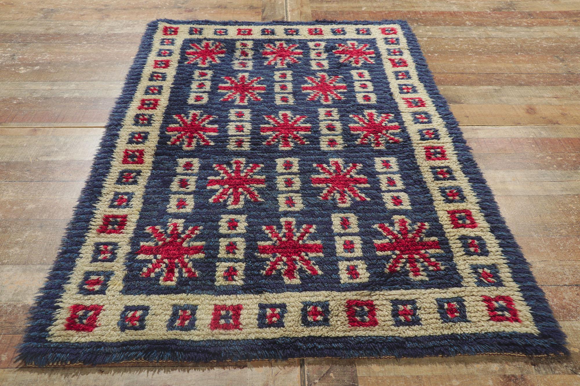Hand-Knotted Vintage Finnish Rya Ryijy Rug with Union Jack Motifs and Cool Britannia Style For Sale
