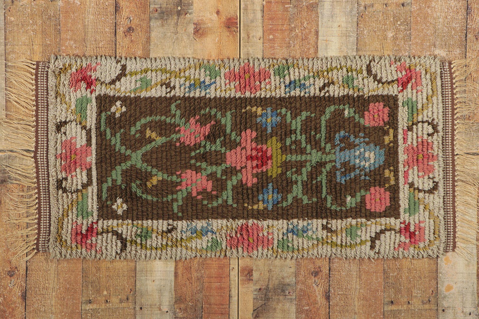 20th Century Vintage Finnish Ryijy Rya Rug with Scandinavian Modern Folk Art Style  For Sale