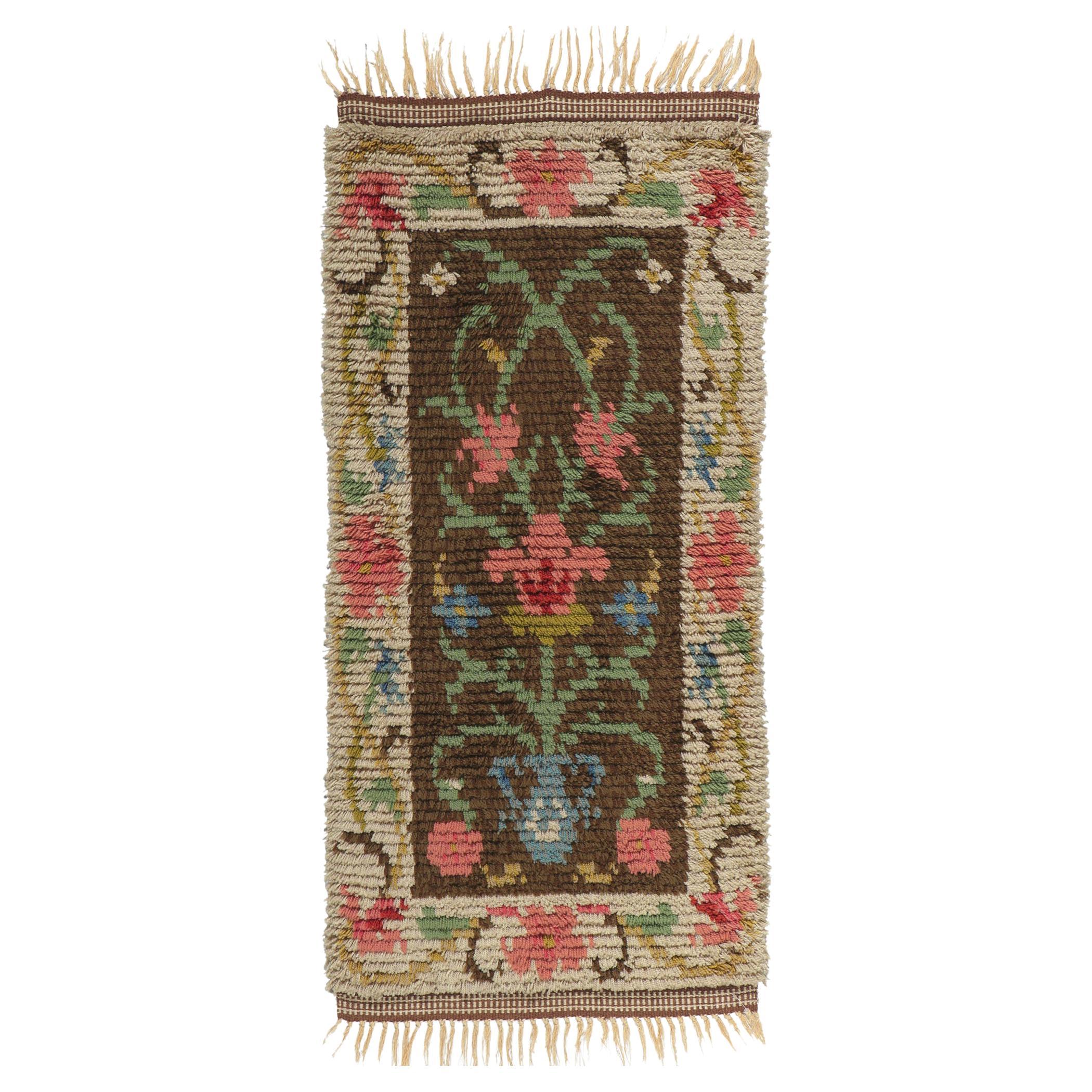 Vintage Finnish Ryijy Rya Rug with Scandinavian Modern Folk Art Style  For Sale