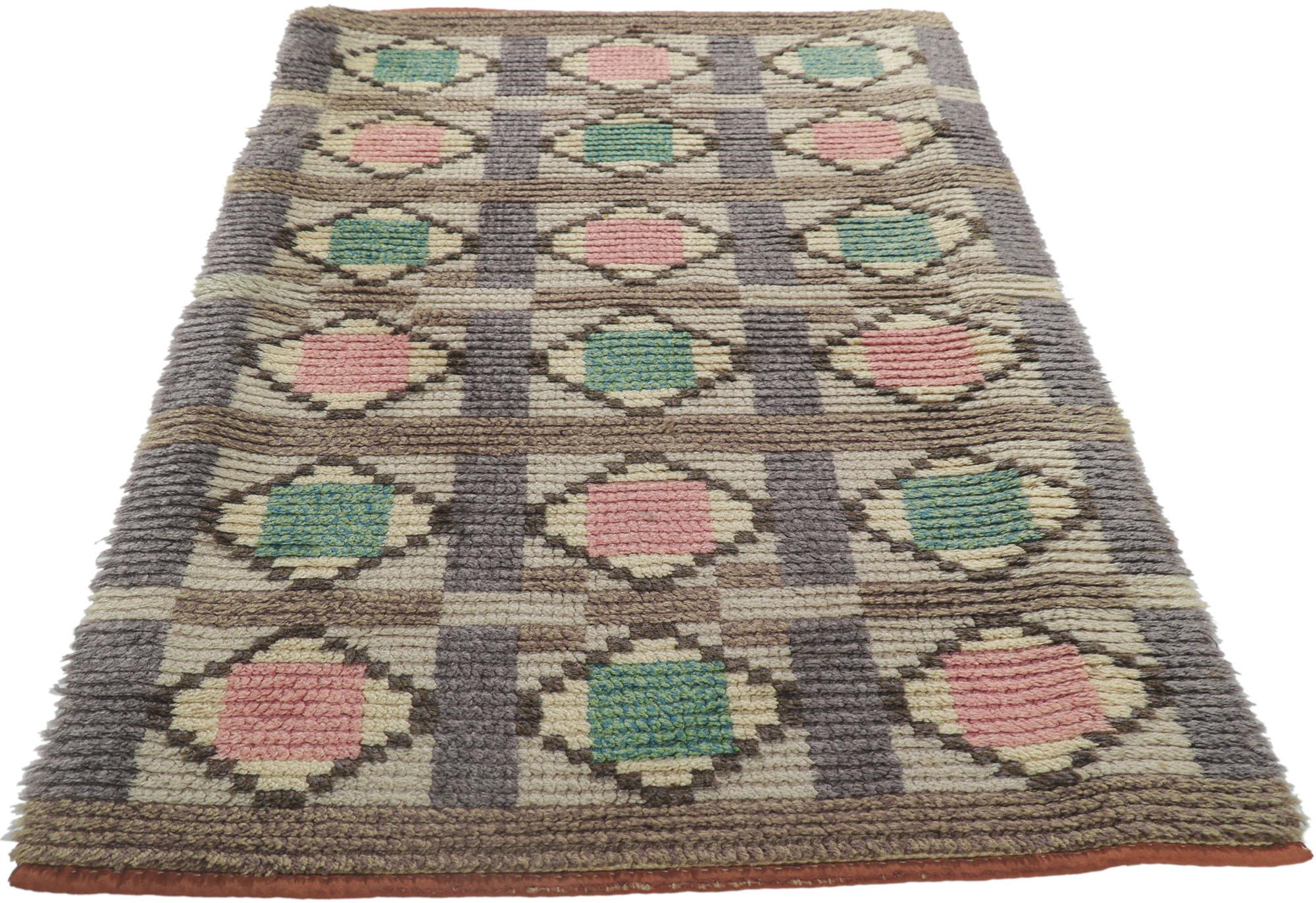 Hand-Knotted Vintage Finnish Ryijy Rya Rug with Scandinavian Modern Style For Sale