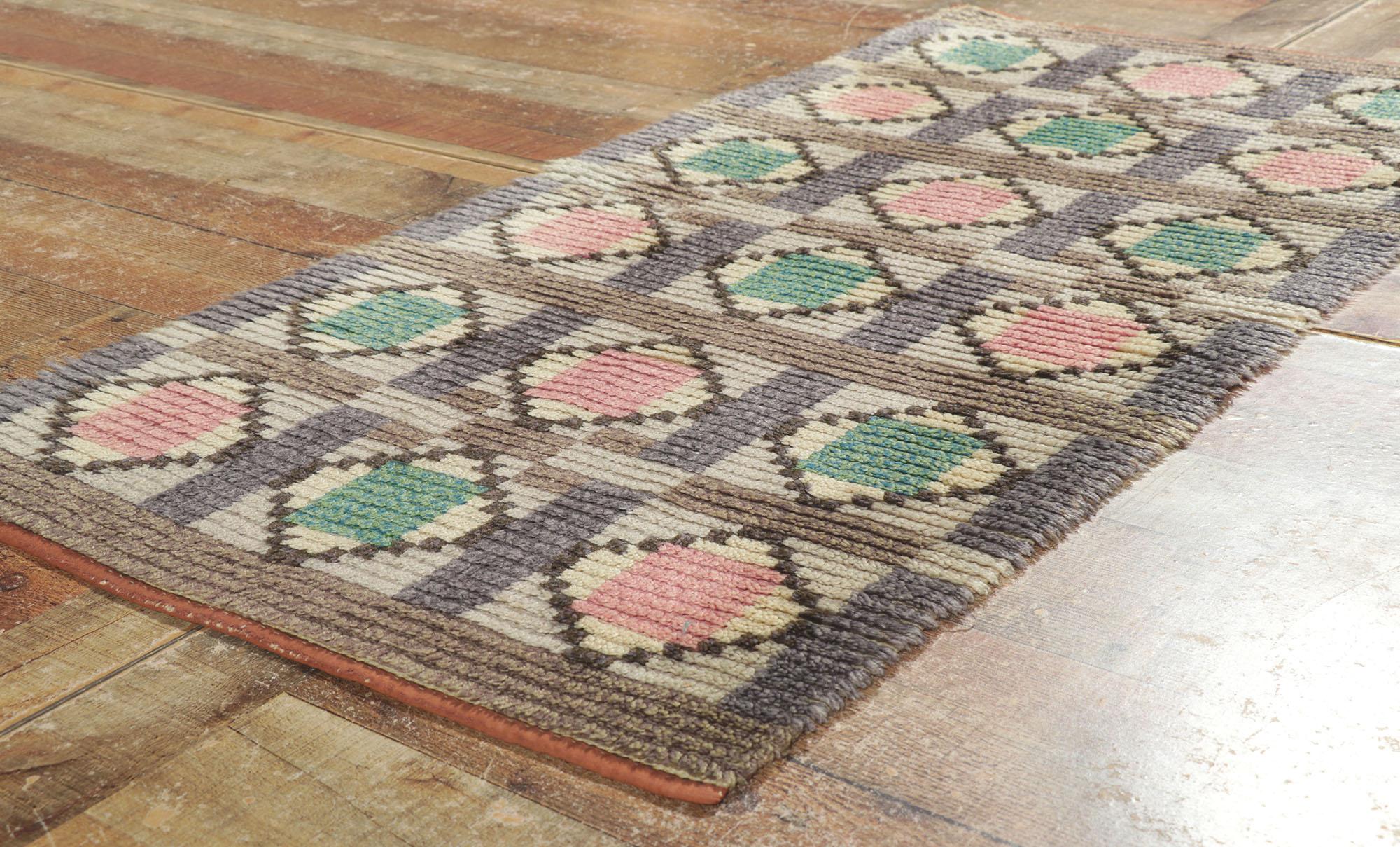Wool Vintage Finnish Ryijy Rya Rug with Scandinavian Modern Style For Sale