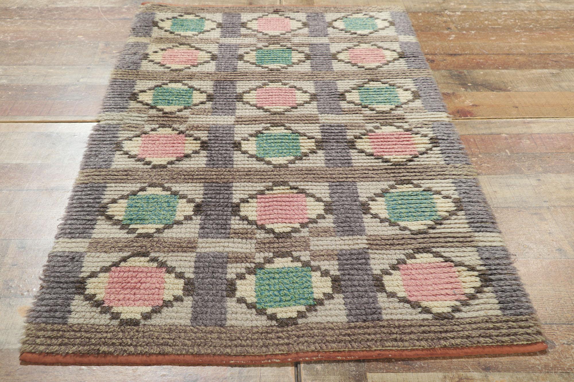 Vintage Finnish Ryijy Rya Rug with Scandinavian Modern Style For Sale 1
