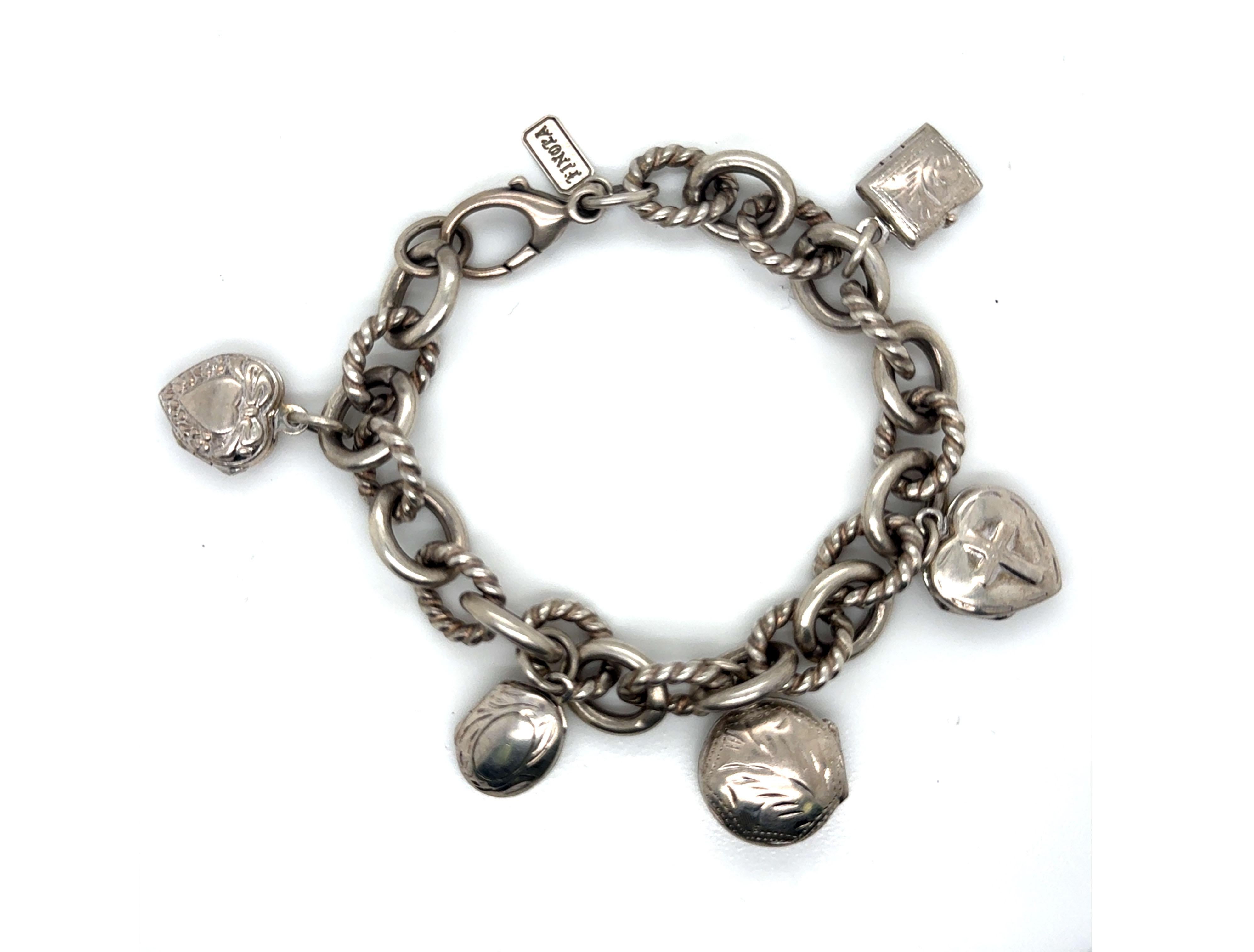 Vintage Finola Charm Bracelet with Picture Locket Charms Sterling Silver