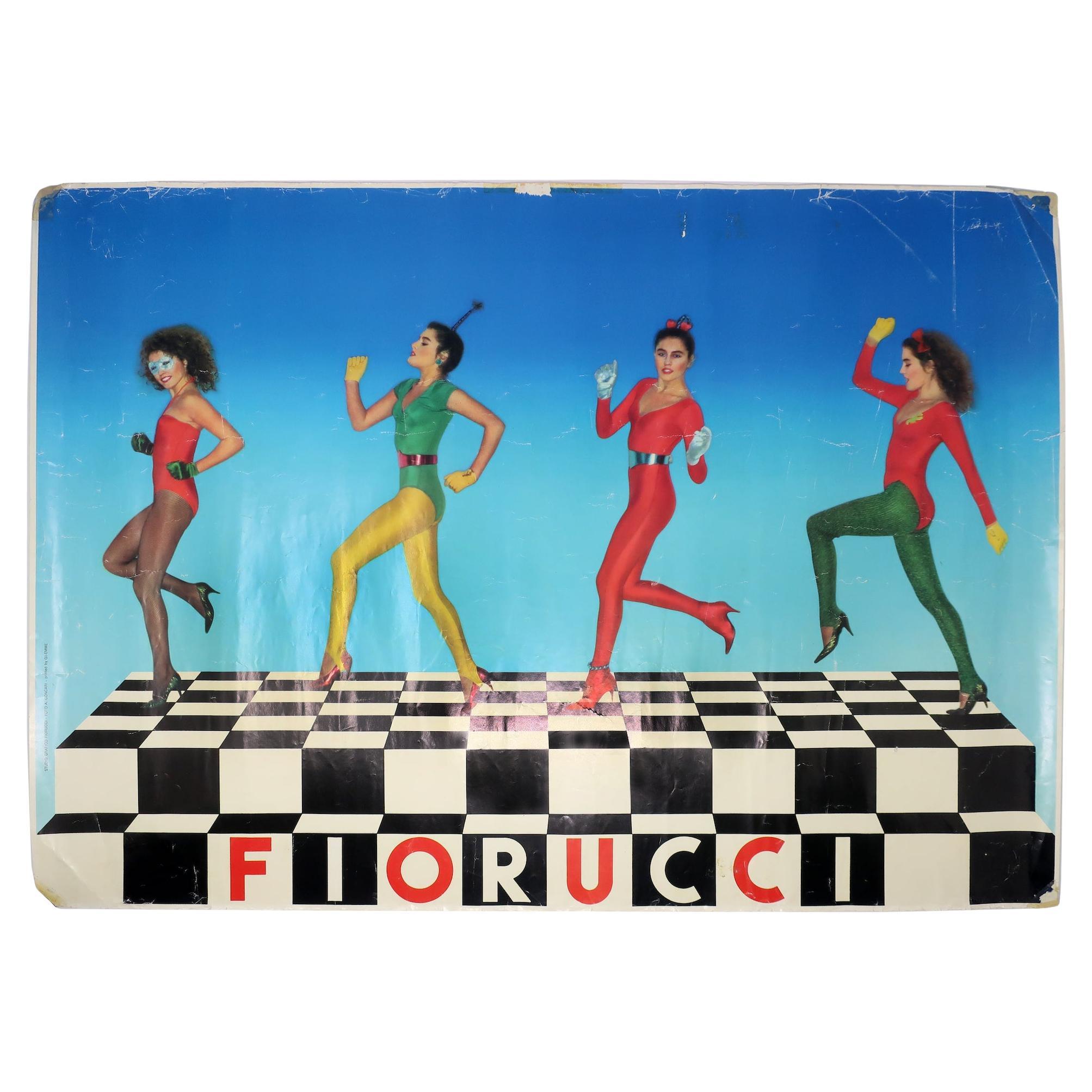 Vintage Fiorucci-Poster, tanzende Damen auf Schachbrett, Vintage