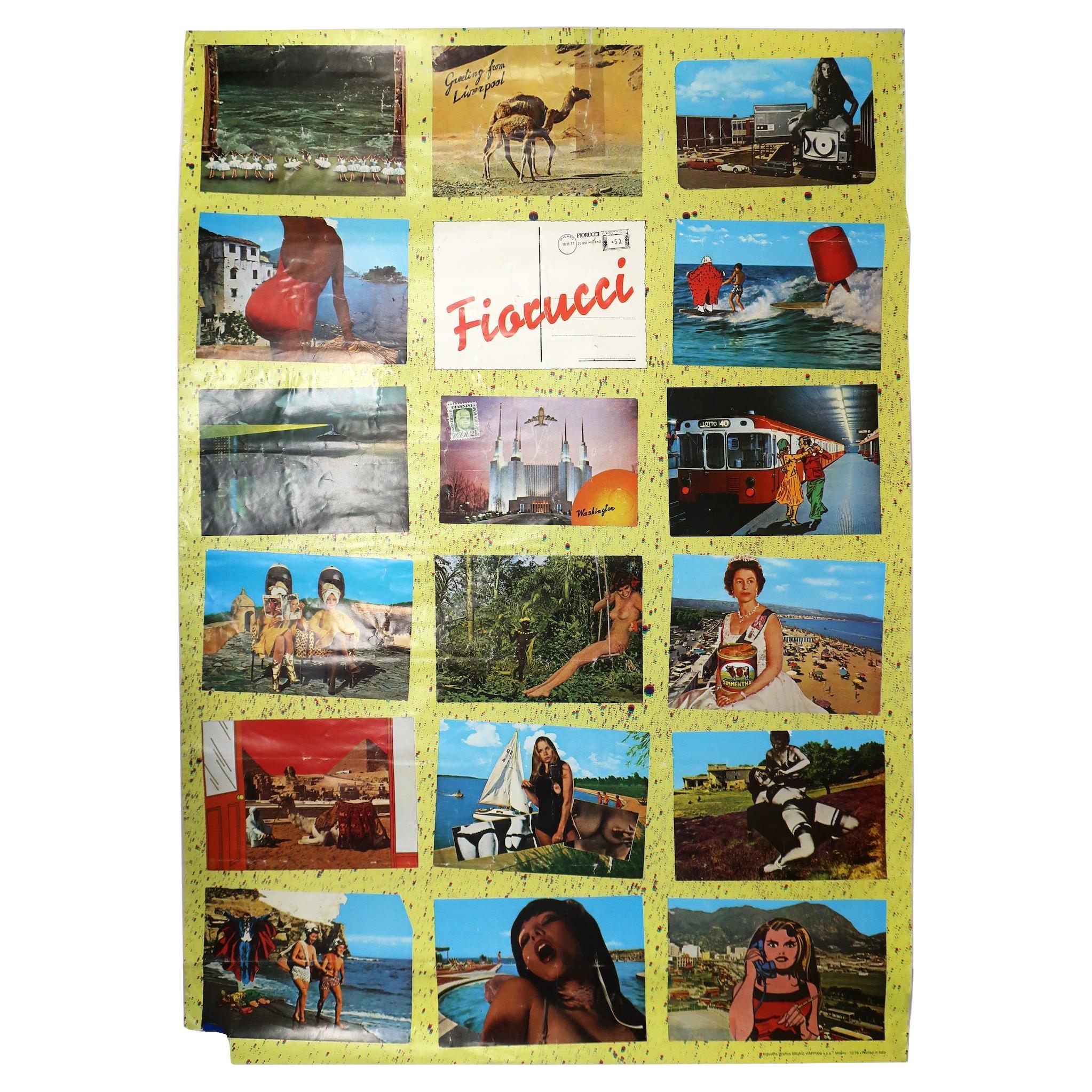 Affiche de voyage vintage Fiorucci Collage de cartes postales 1979 en vente