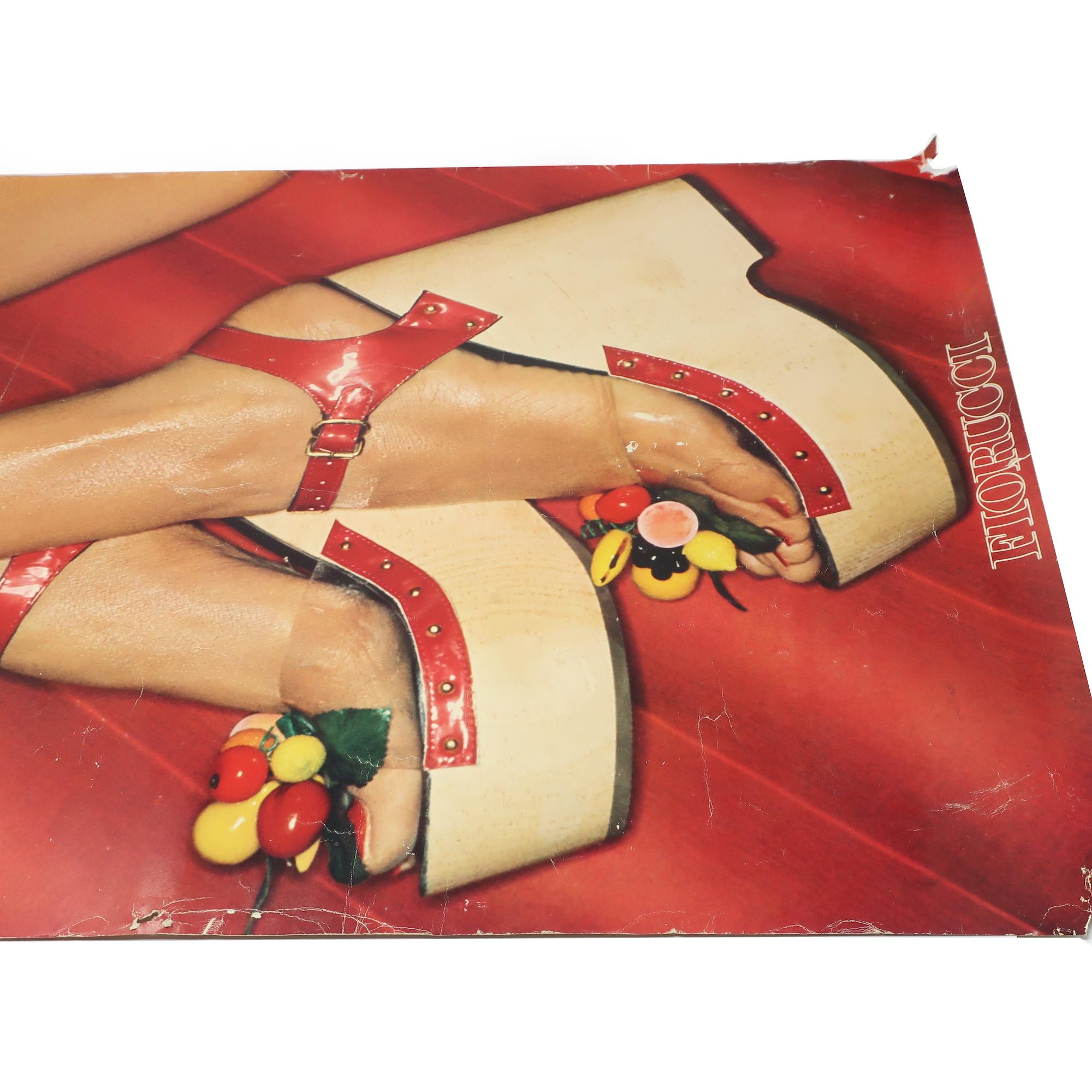 Vintage Fiorucci Wedge Sandals Poster 1978 In Fair Condition For Sale In Brooklyn, NY