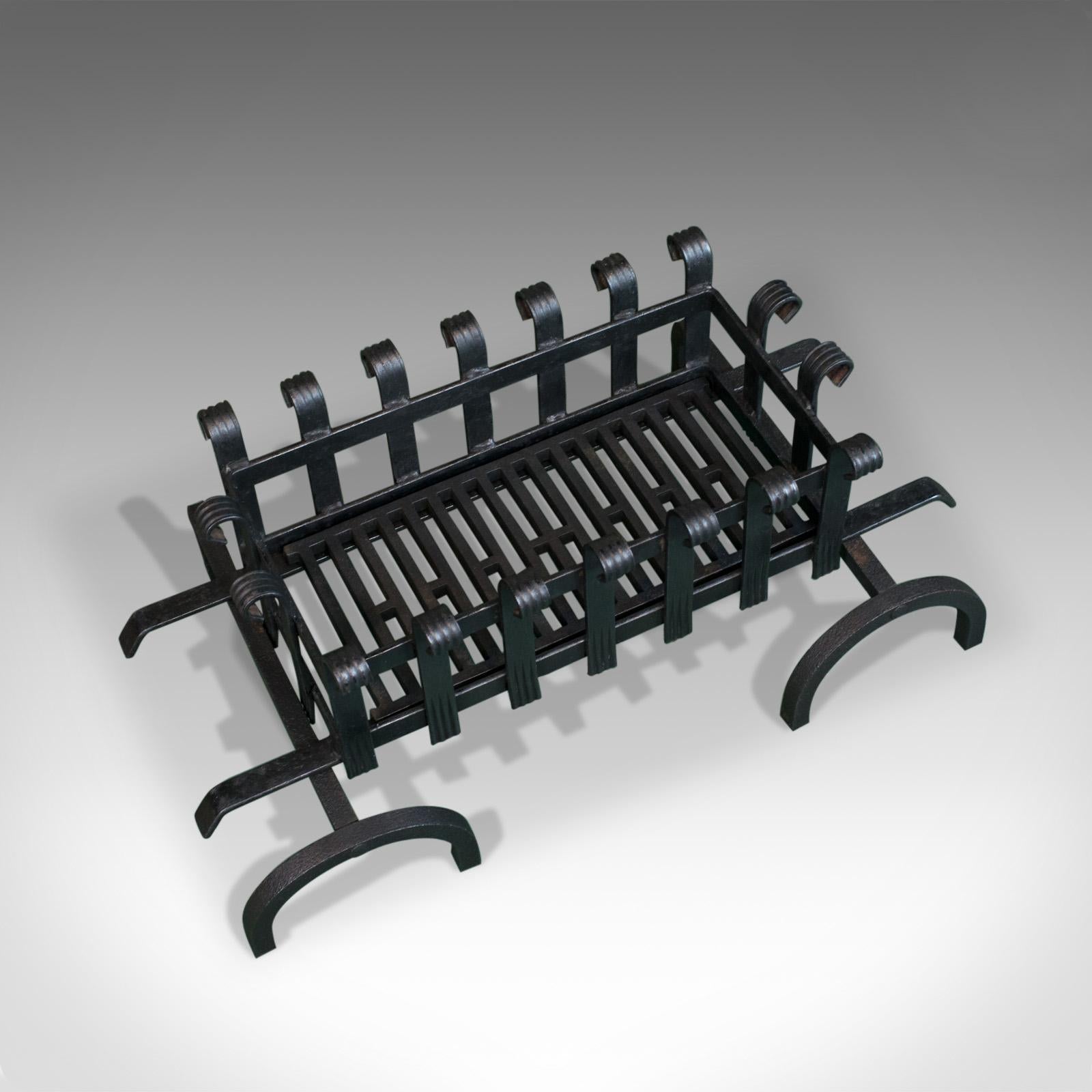 Forged Vintage, Fire Basket, Andirons, English, Iron, 20th Century