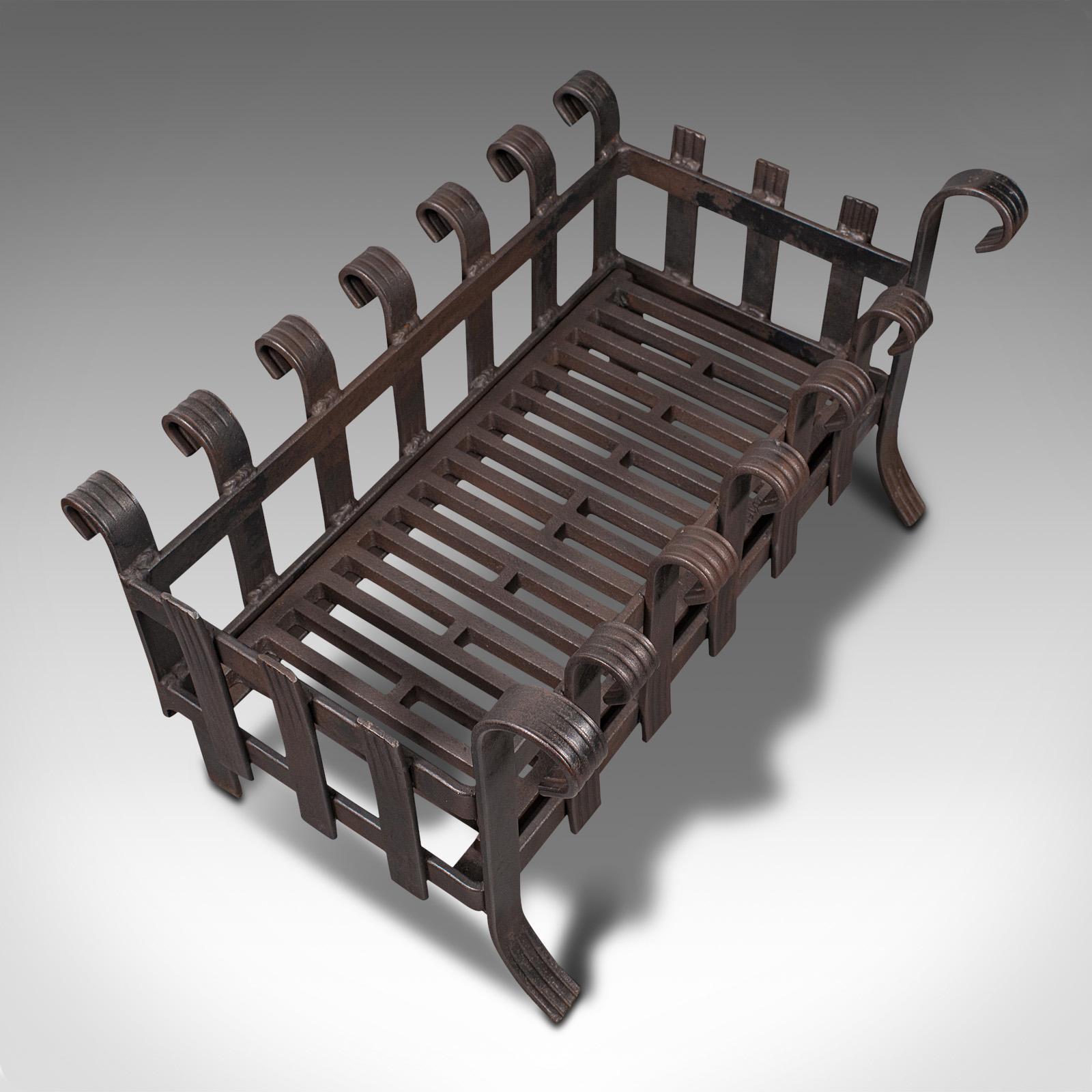 Vintage Fire Basket, English, Iron, Fireplace, Gothic Revival, Mid Century, 1950 For Sale 1