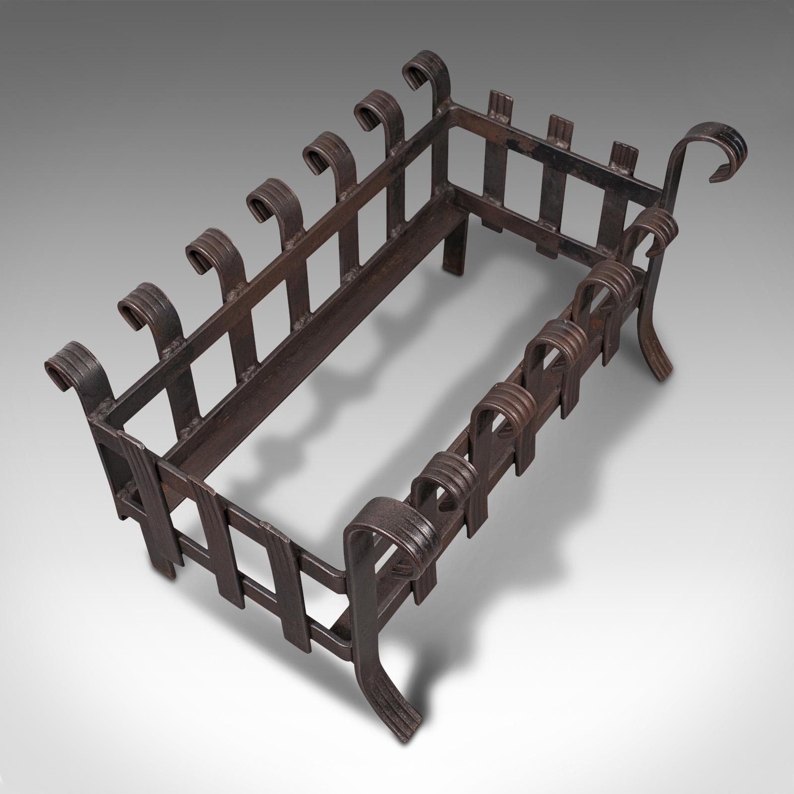 Vintage Fire Basket, English, Iron, Fireplace, Gothic Revival, Mid Century, 1950 For Sale 2