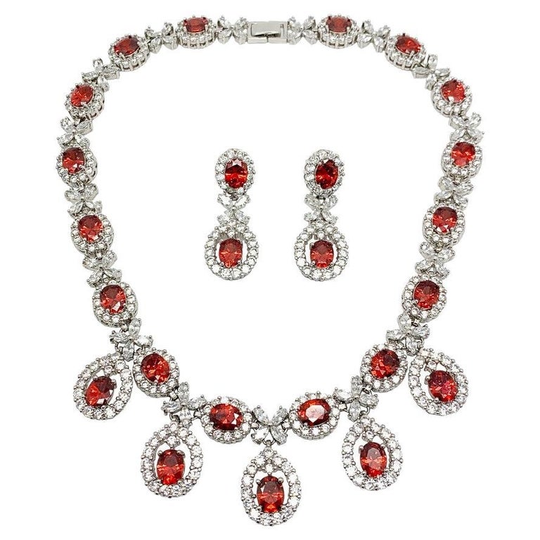 vintage fire crystal droplet necklace and earrings 2000s For Sale at ...