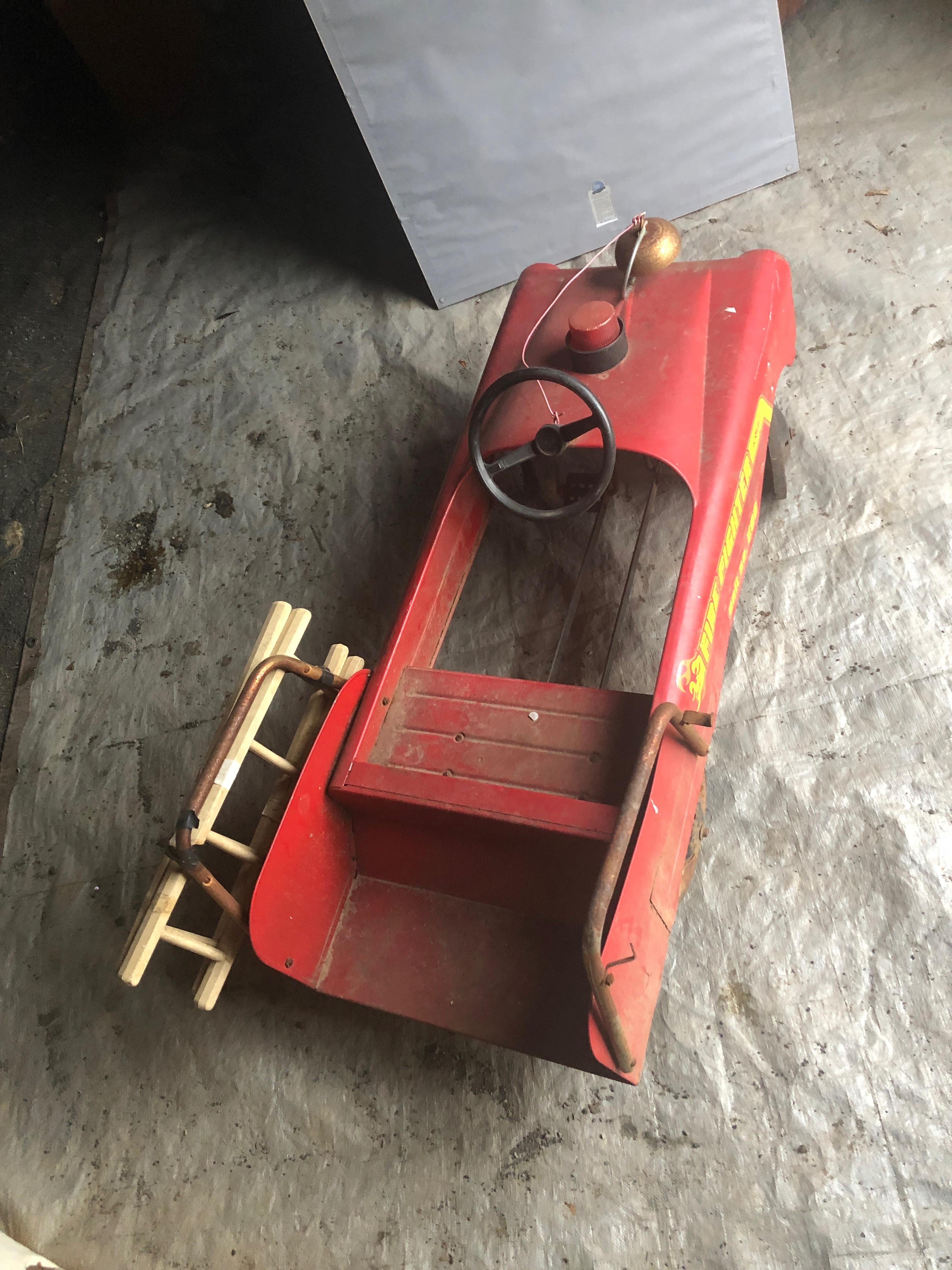 Mid-20th Century Vintage Fire Engine Toy Pedal Car with Ladders For Sale