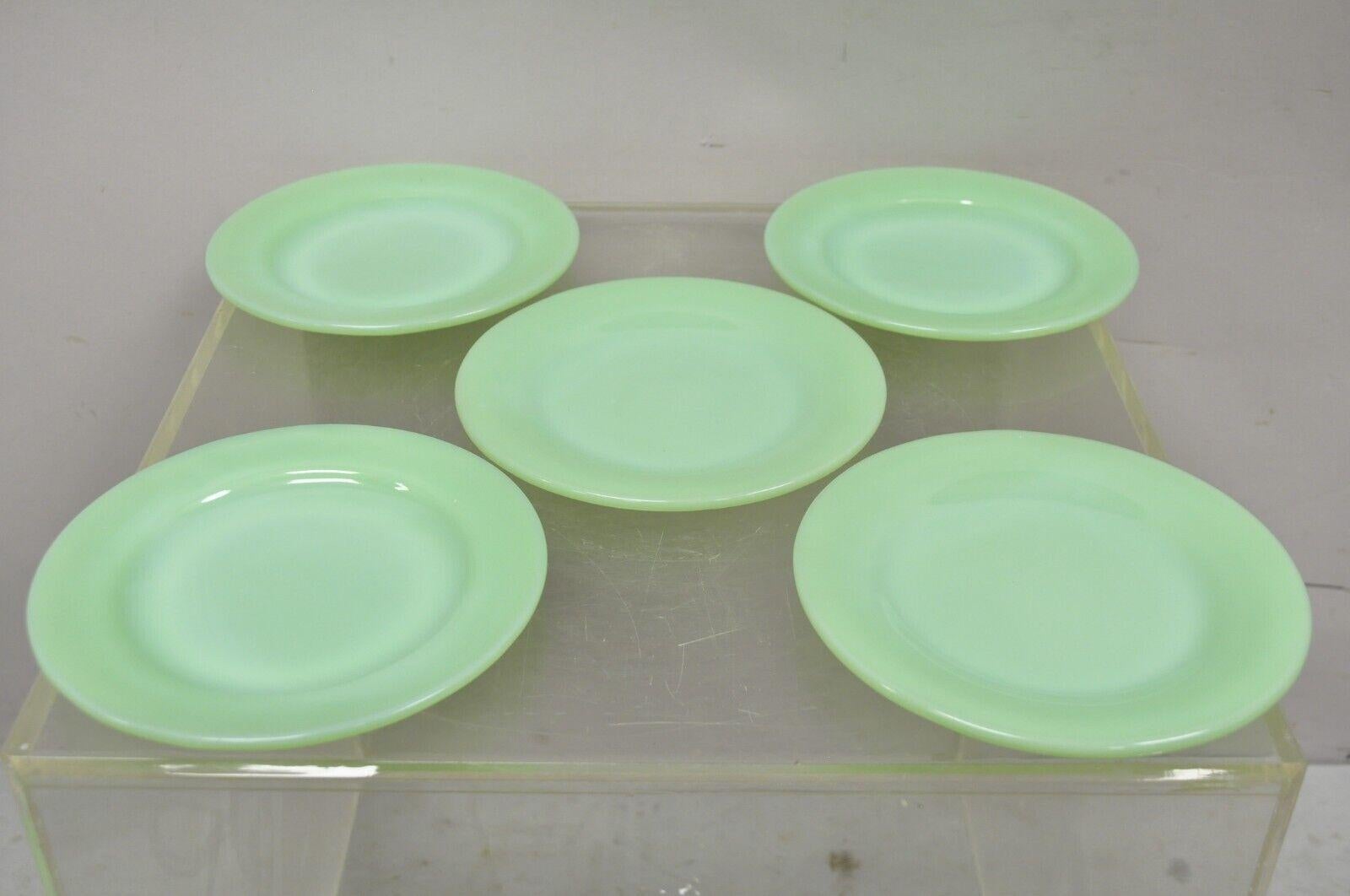 20th Century Vintage Fire King Jadeite Green Oven Ware Appetizer Salad Plate 5 Pc Set
