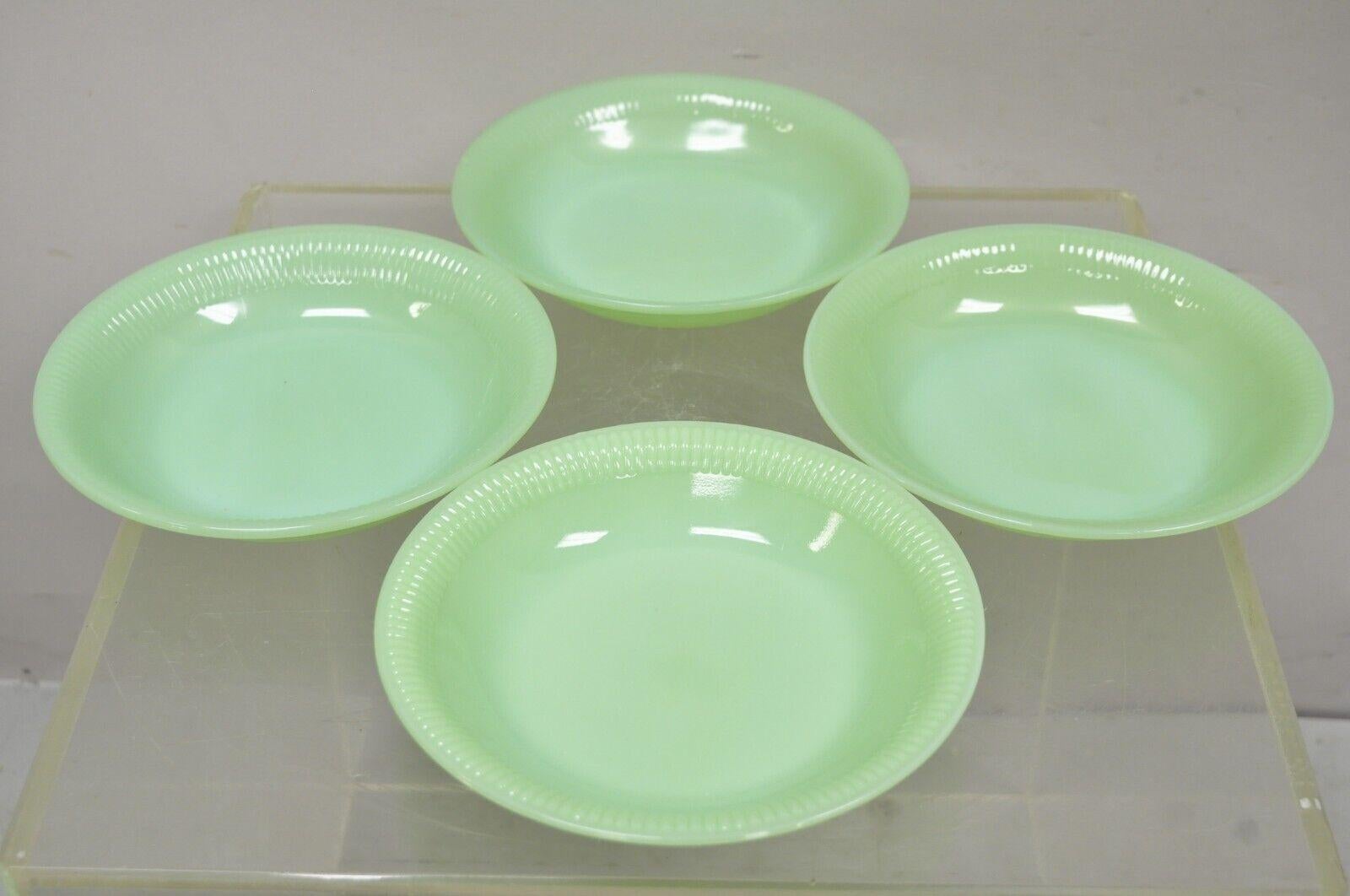 Mid-Century Modern Vintage Fire King Jadeite Green Oven Ware Jane Ray Shallow Soup Bowl 7 Pc
