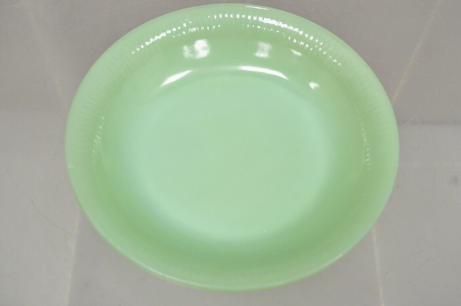 20th Century Vintage Fire King Jadeite Green Oven Ware Jane Ray Shallow Soup Bowl 7 Pc