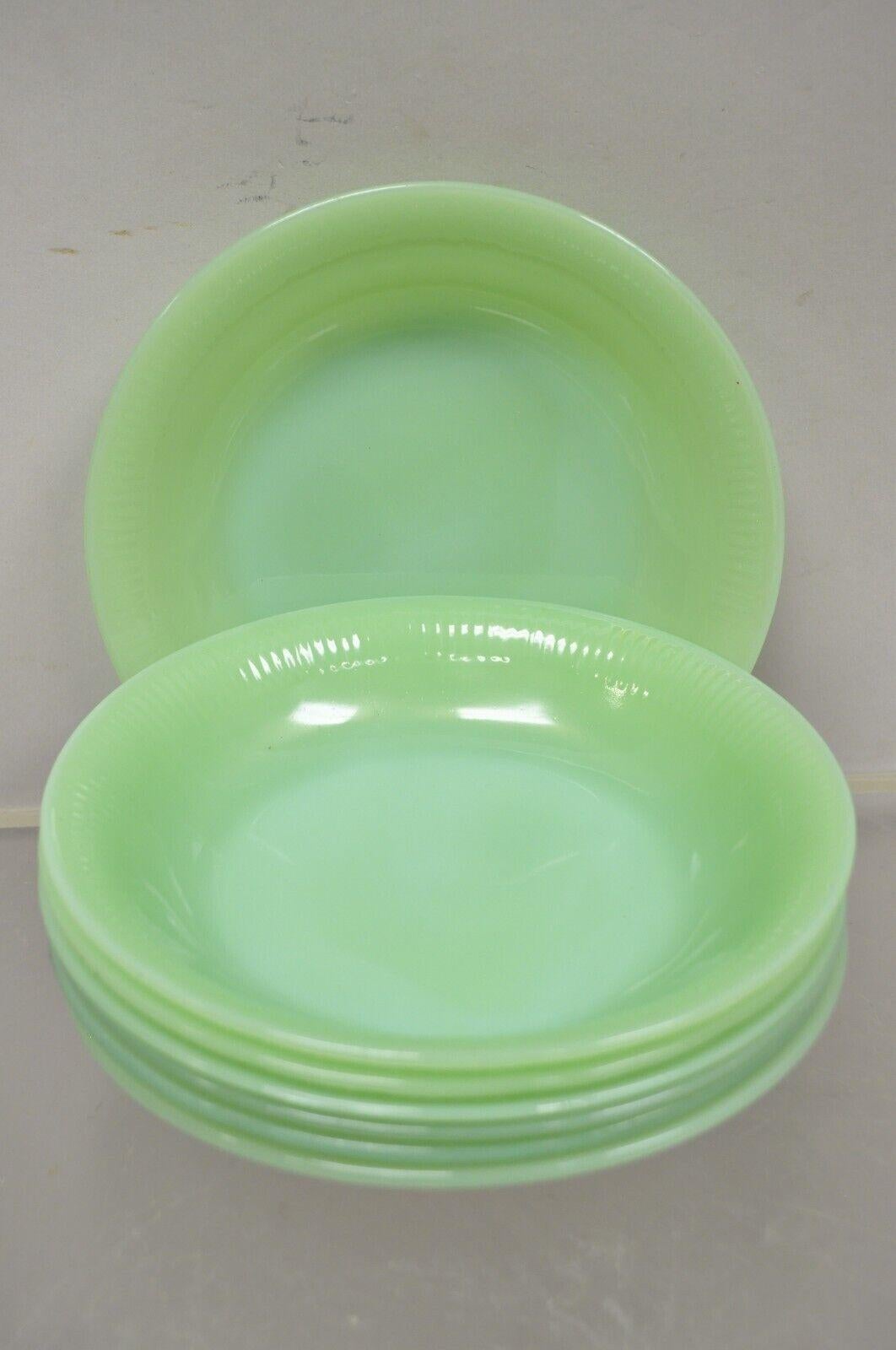 Vintage Fire King Jadeite Green Oven Ware Jane Ray Shallow Soup Bowl 7 Pc 3