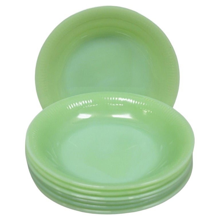 Vintage Fire King Jadeite Green Oven Ware Jane Ray Shallow Soup Bowl 7