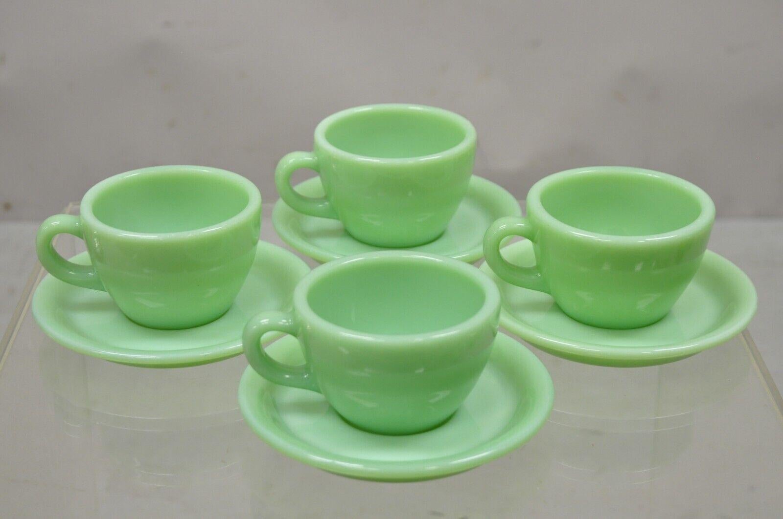Vintage Fire King Jadeite Green Oven Ware Coffee Cup and Saucer - Set of 4 4