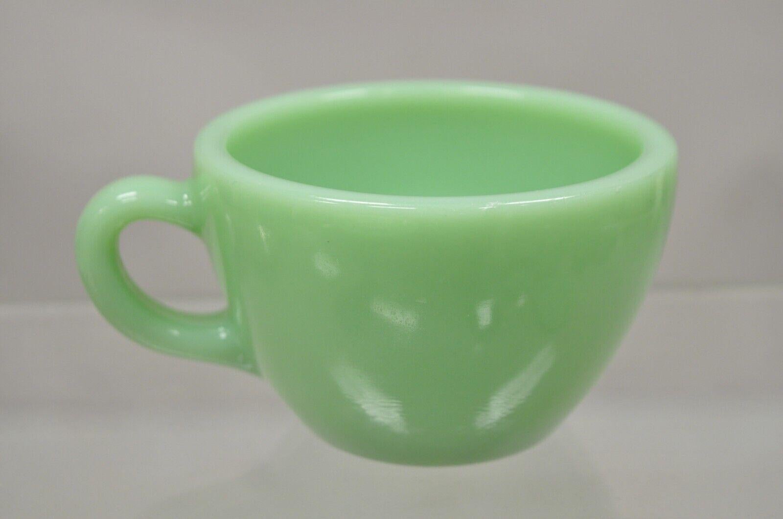 Vintage Fire King Jadeite Green Oven Ware Coffee Cup and Saucer - Set of 4 In Good Condition In Philadelphia, PA