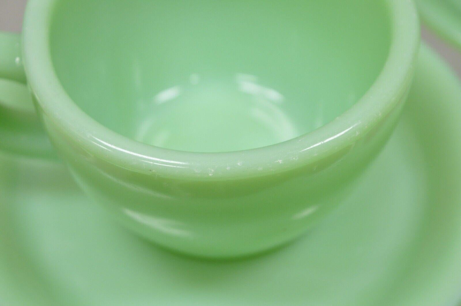 Vintage Fire King Jadeite Green Oven Ware Coffee Cup and Saucer - Set of 4 1
