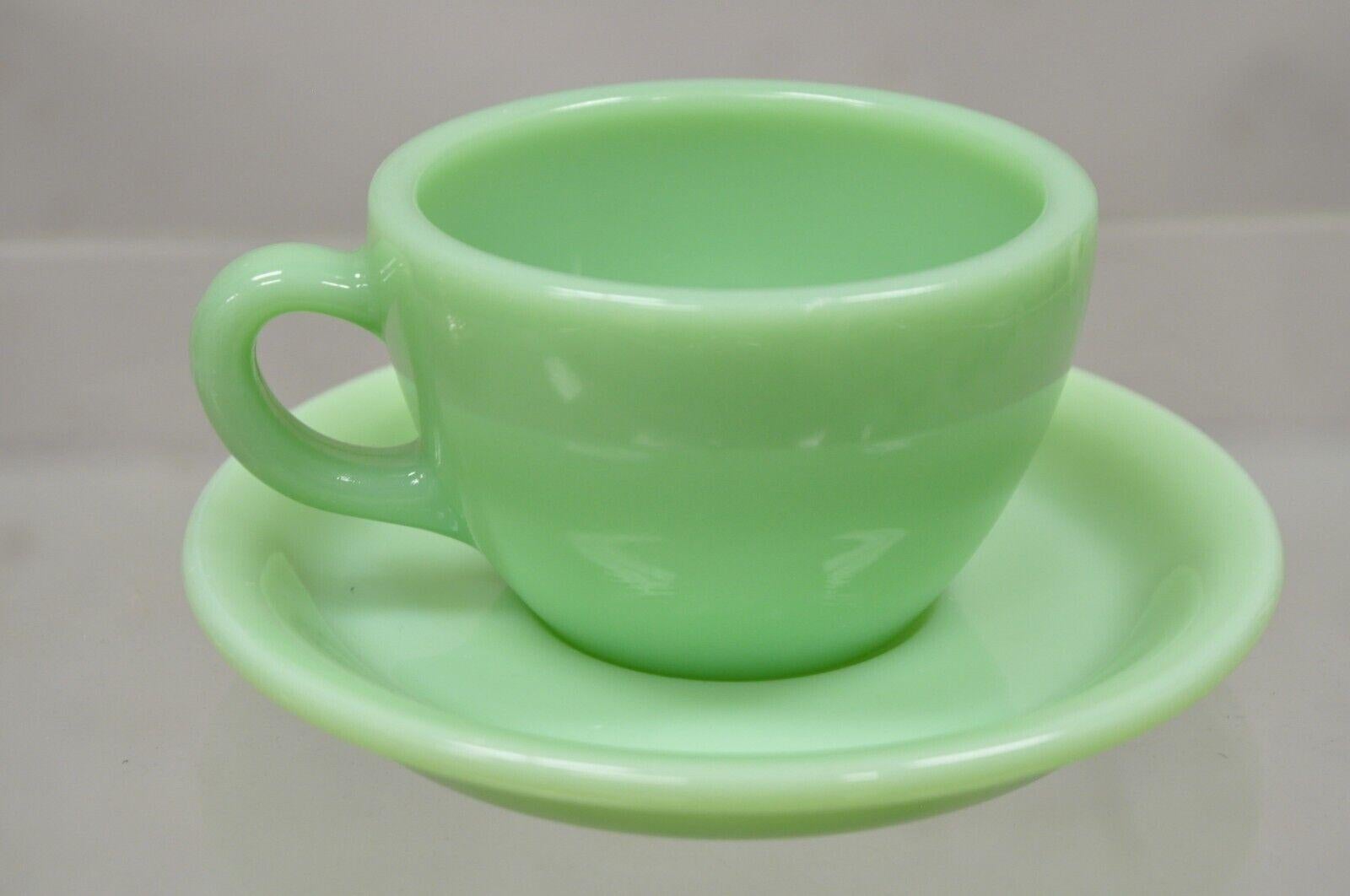 Vintage Fire King Jadeite Green Oven Ware Coffee Cup and Saucer - Set of 4 2