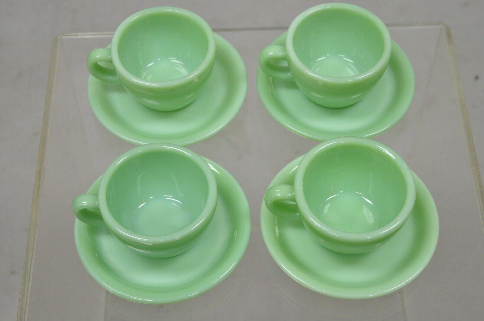 Vintage Fire King Jadeite Green Oven Ware Coffee Cup and Saucer - Set of 4 3