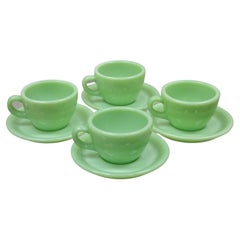 Vintage Fire King Jadeite Green Oven Ware Coffee Cup and Saucer - Set of 4