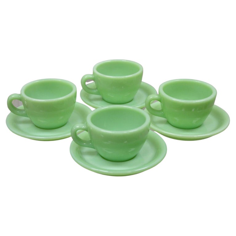 Vintage Fire King Jadeite Green Oven Ware Coffee Cup and Saucer Set