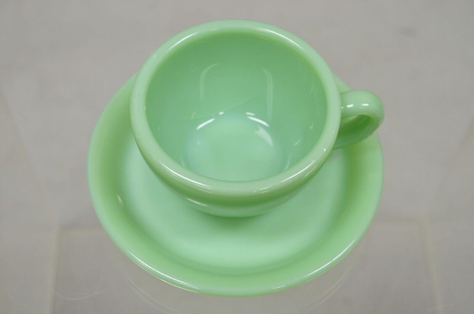 Vintage Fire King Jadeite Green Oven Ware Coffee Cup and Saucer with Damage 1