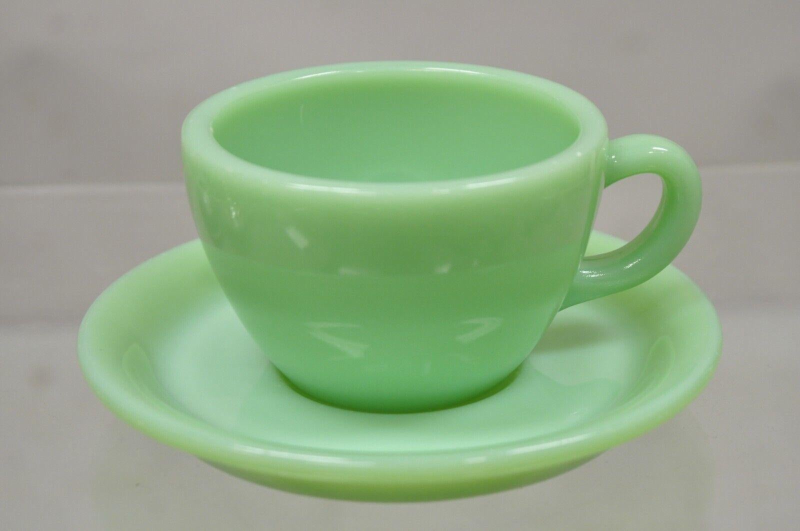Vintage Fire King Jadeite Green Oven Ware Coffee Cup and Saucer with Damage 2