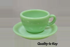 Vintage Fire King Jadeite Green Oven Ware Coffee Cup and Saucer with Damage