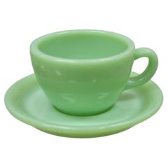 Vintage Fire King Jadeite Green Oven Ware Coffee Cup and Saucer with Damage