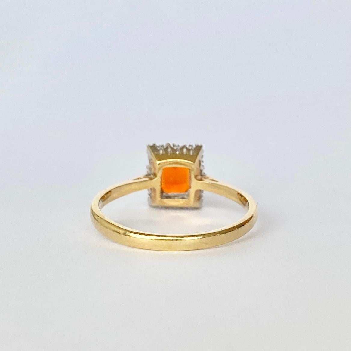 A fine vintage Fire Opal and Diamond ring