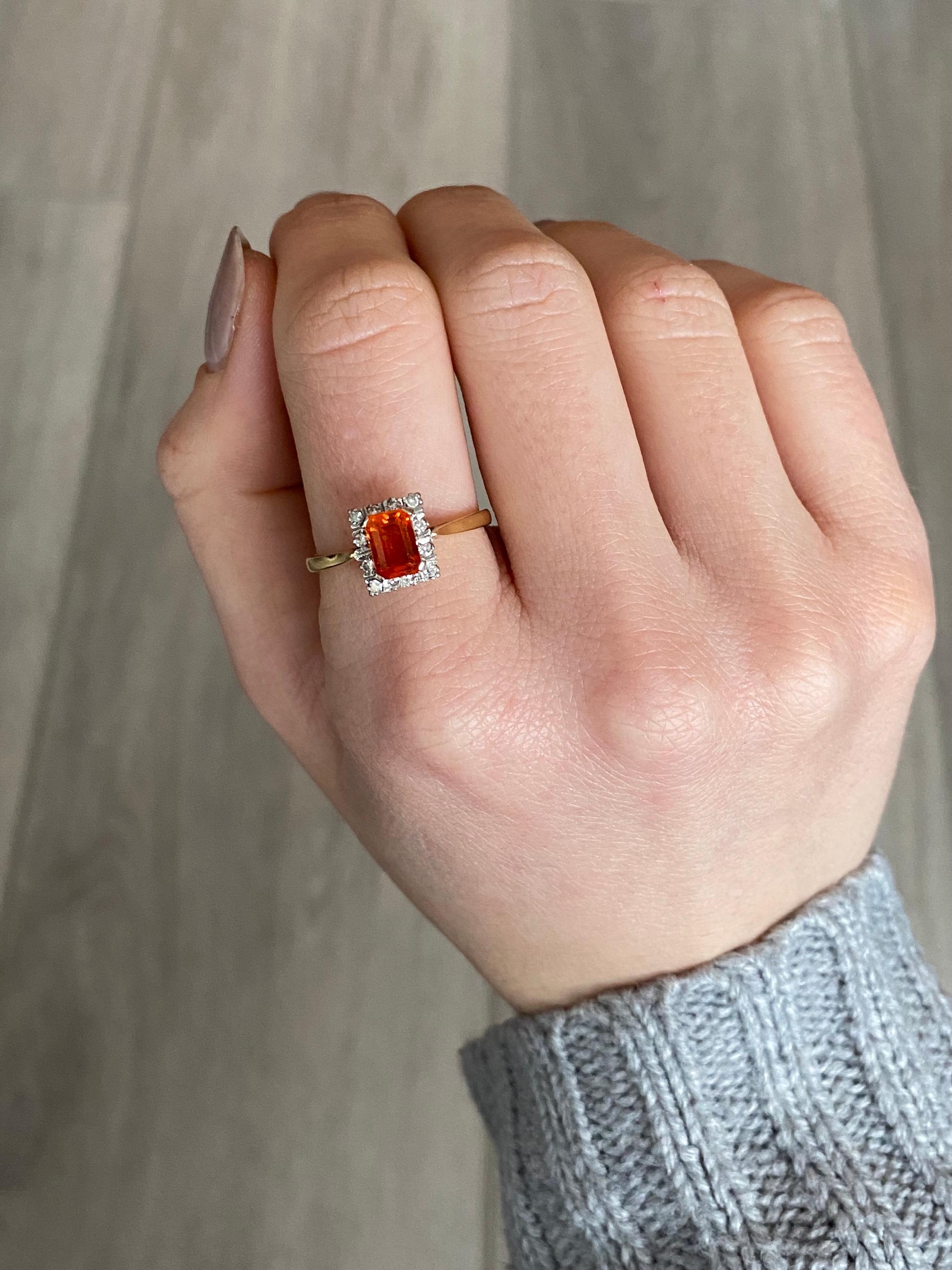 Modern Vintage Fire Opal and Diamond 18 Carat Cluster Ring