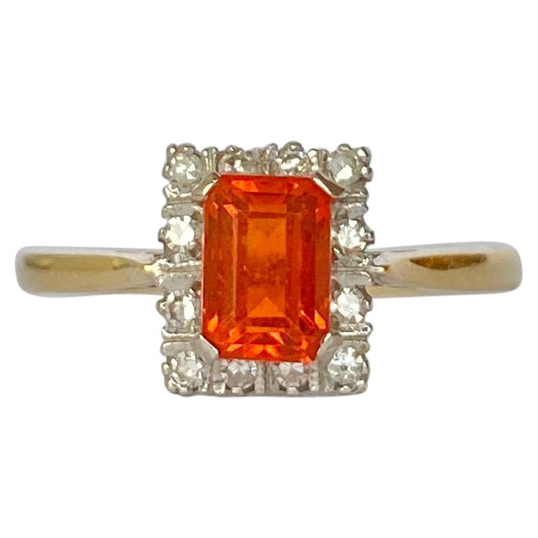 Vintage Fire Opal and Diamond 18 Carat Cluster Ring at 1stDibs