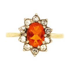 Vintage Fire Opal and Diamond 18 Carat Gold Cluster Ring