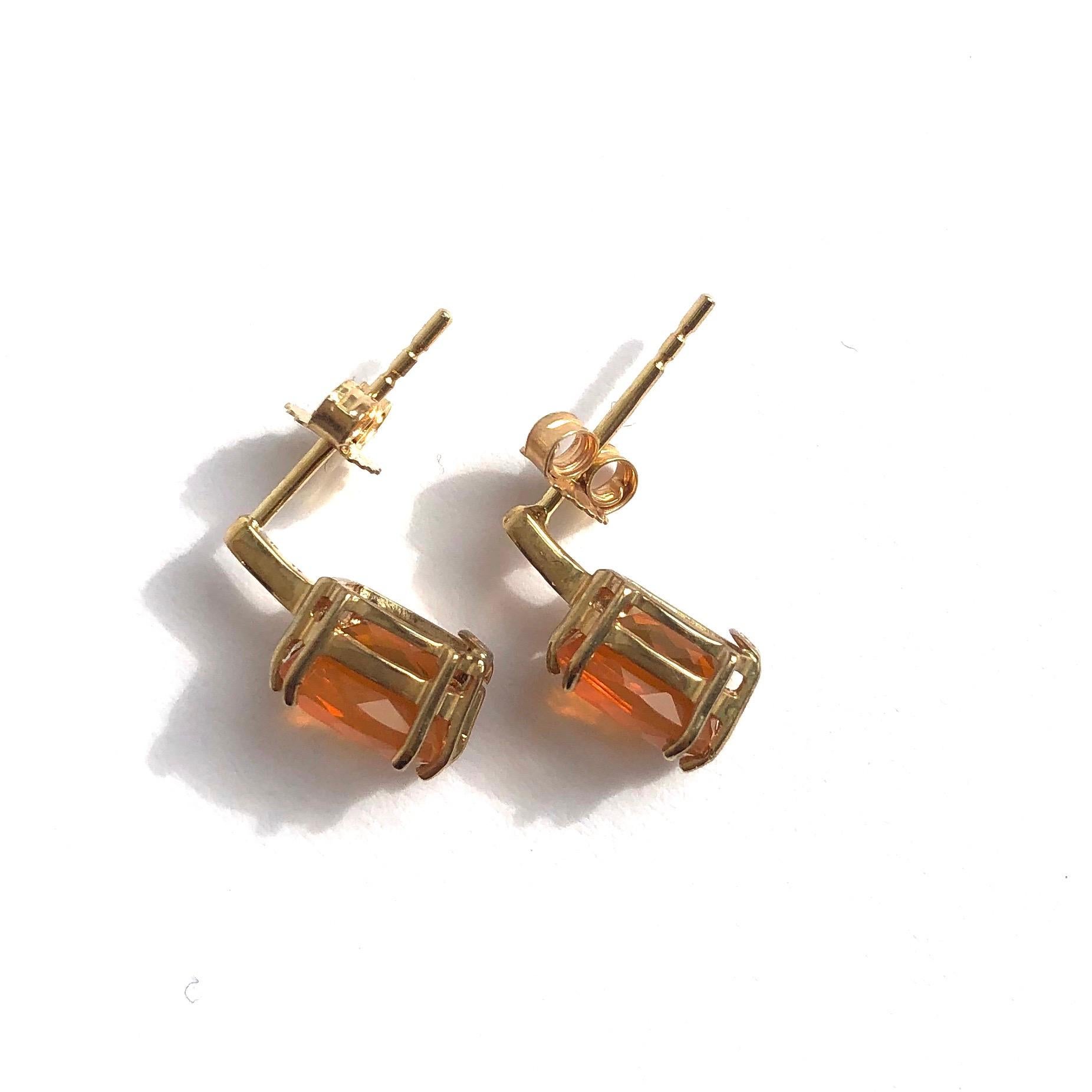 Modern Vintage Fire Opal and Diamond 9 Carat Gold Stud Earrings