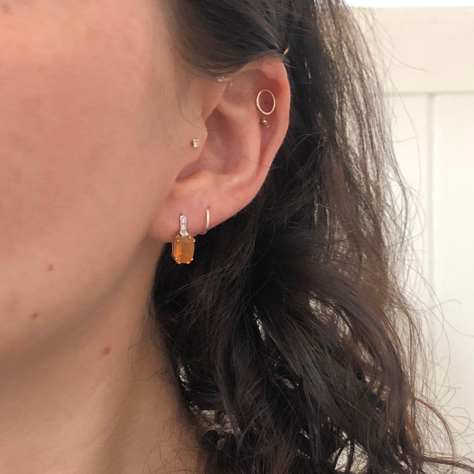 Vintage Fire Opal and Diamond 9 Carat Gold Stud Earrings In Excellent Condition In Chipping Campden, GB